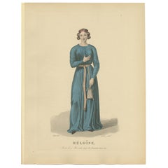Antique Decorative Hand-Colored Portrait – Héloïse, Historical Print, c.1900