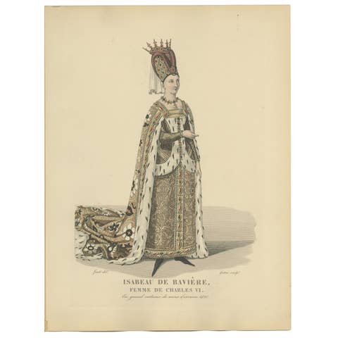 Decorative Hand-Colored Portrait – Isabeau of Bavaria, Queen of France, 1900
