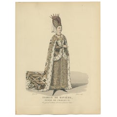 Antique Decorative Hand-Colored Portrait – Isabeau of Bavaria, Queen of France, 1900