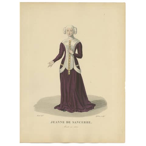 Decorative Hand-Colored Portrait – Jeanne de Sancerre, Antique, c.1900