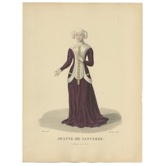 Dekoratives handkoloriertes Porträt - Jeanne de Sancerre, antik, um 1900
