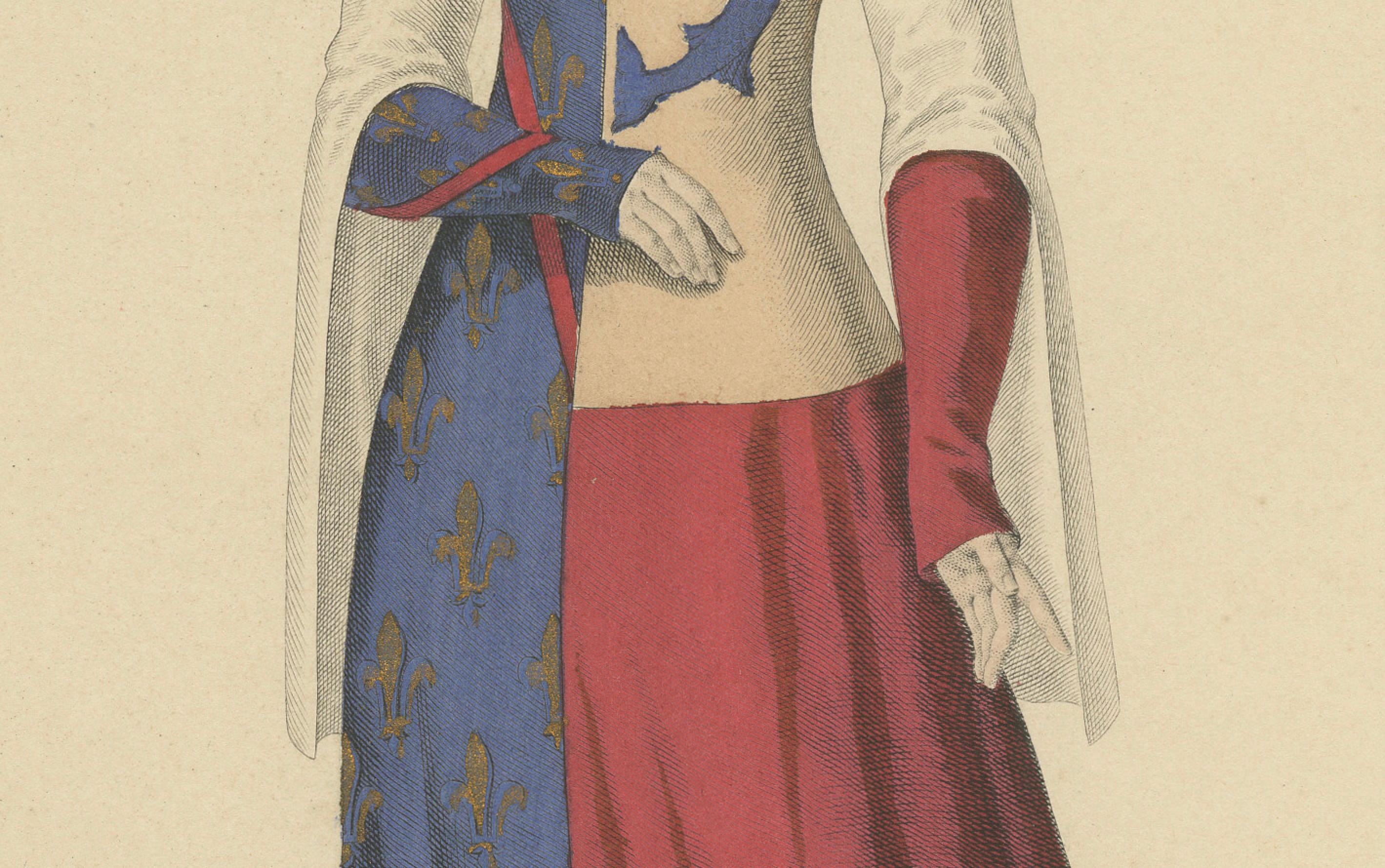 Dekorativer handkolorierter Druck - Anne, Dauphine d'Auvergne, Bourbon Consort, 1900 (Französisch) im Angebot