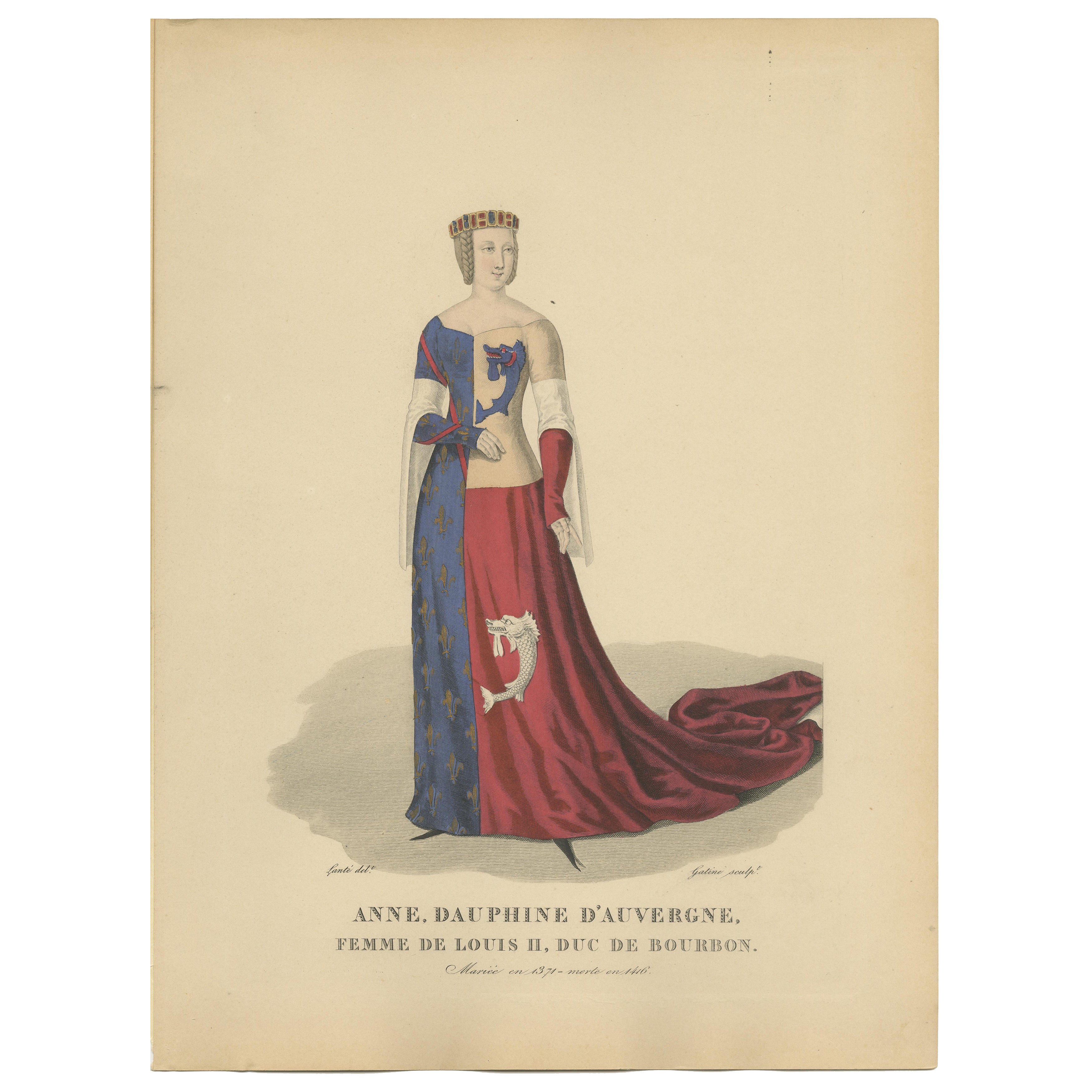 Dekorativer handkolorierter Druck - Anne, Dauphine d'Auvergne, Bourbon Consort, 1900