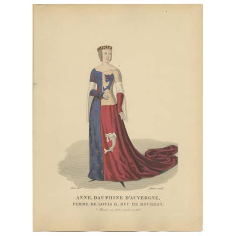 Decorative Hand-Colored Print – Anne, Dauphine d’Auvergne, Bourbon Consort, 1900
