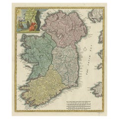 Carte décorative ancienne colorée à la main des quatre provinces irlandaises, Irlande, vers 1718