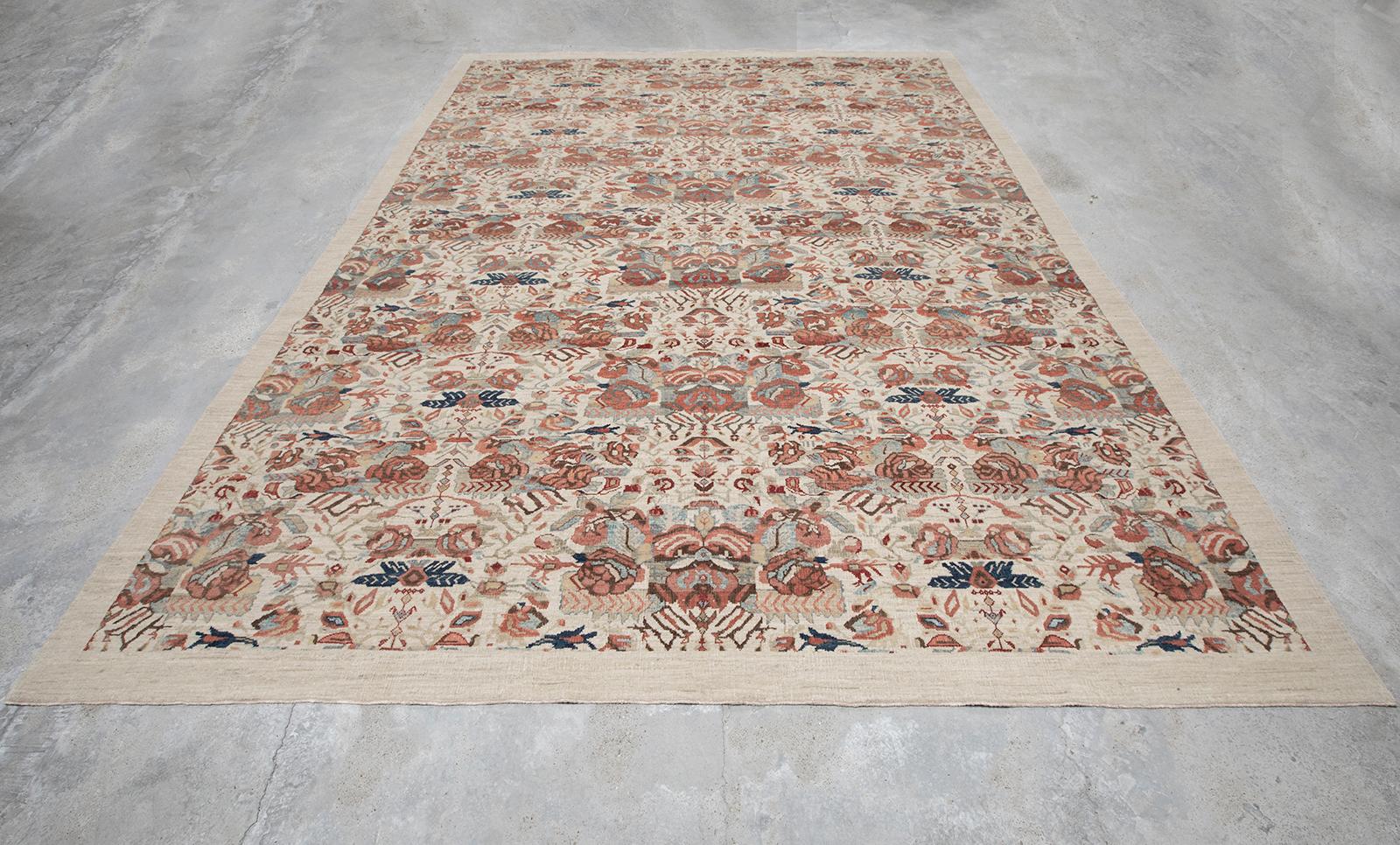 Afghan Decorative Hand Knotted Rug in Camel with Blue and Rust Accent