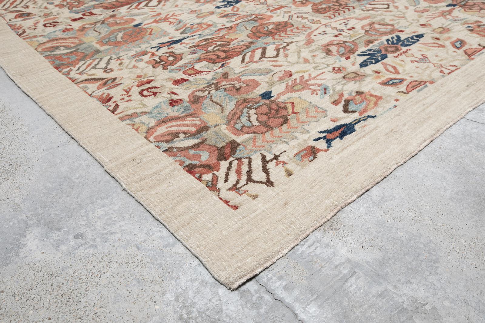 Hand-Knotted Decorative Hand Knotted Rug in Camel with Blue and Rust Accent
