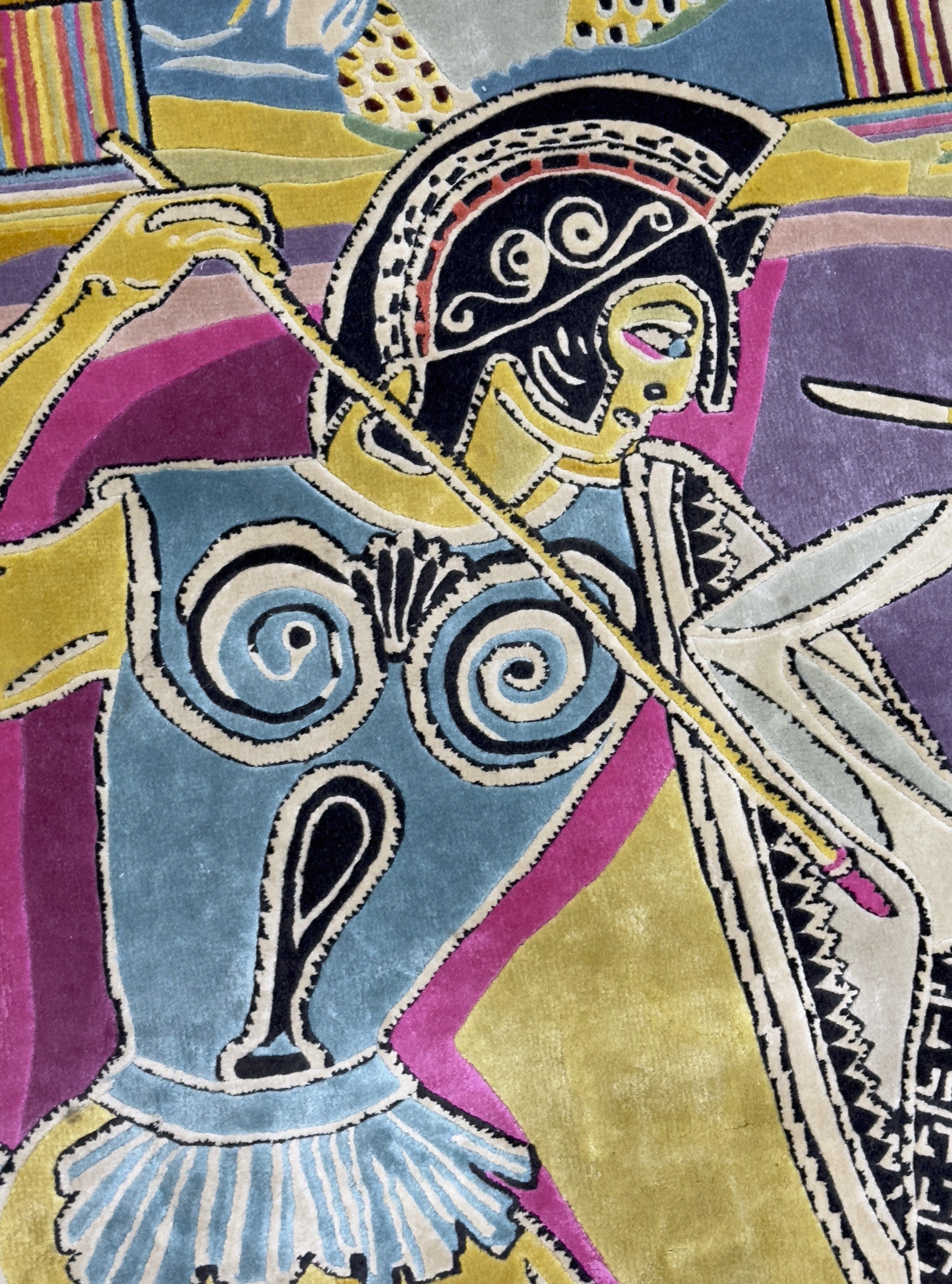 Seta decorativa annodata a mano firmata dall'artista 6'3