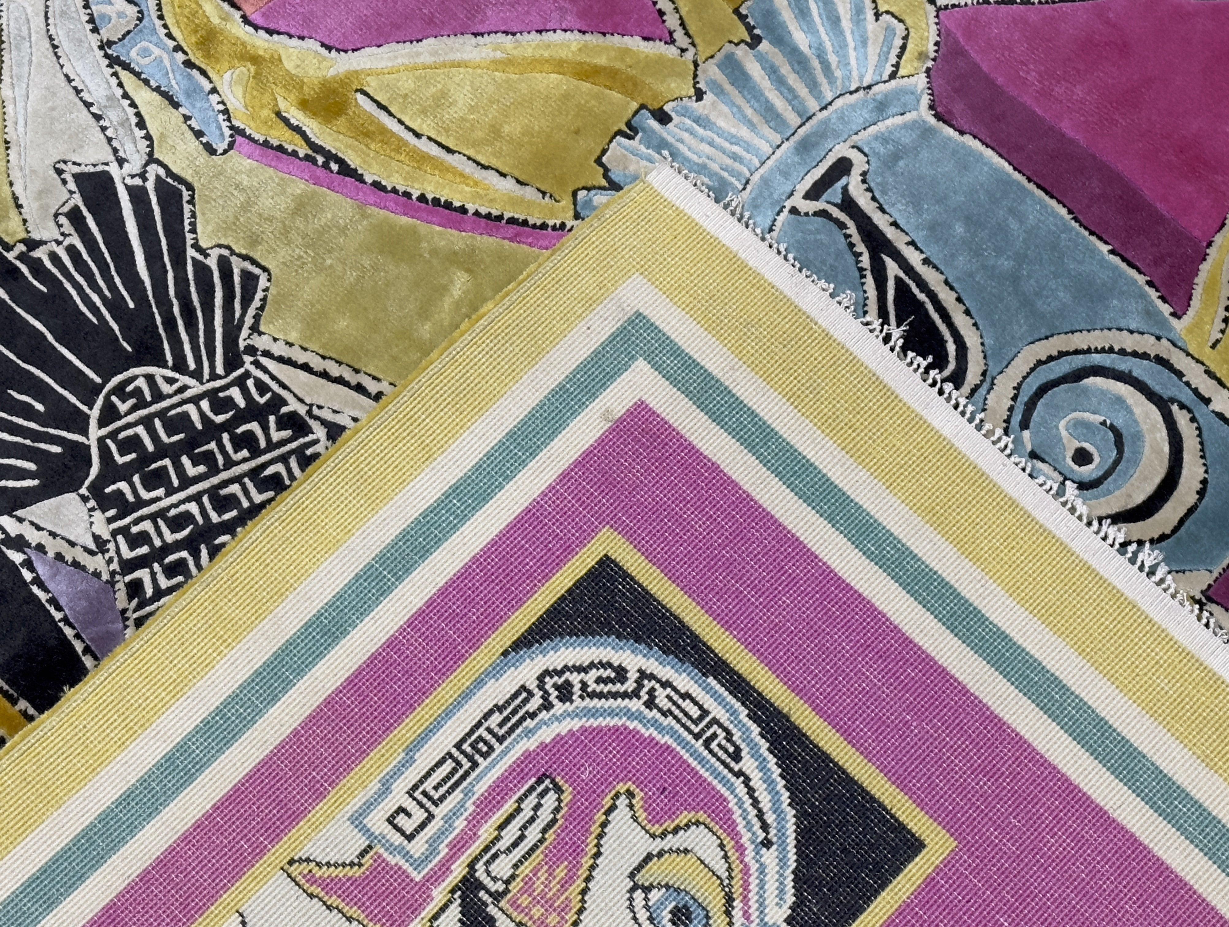 Seta decorativa annodata a mano firmata dall'artista 6'3