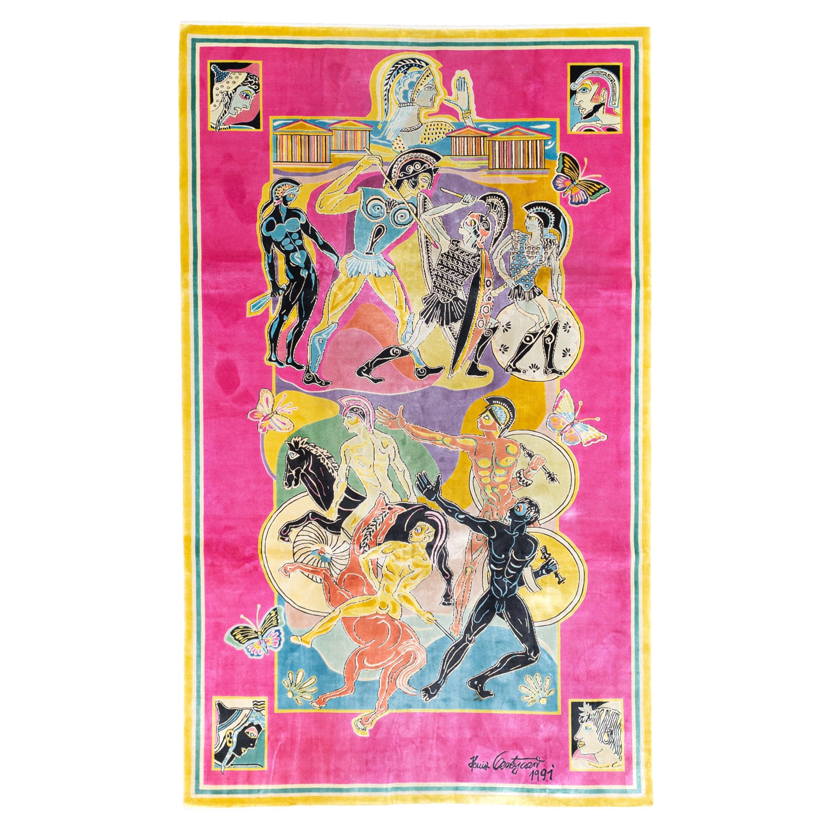 Seta decorativa annodata a mano firmata dall'artista 6'3" x 10'6" in vendita