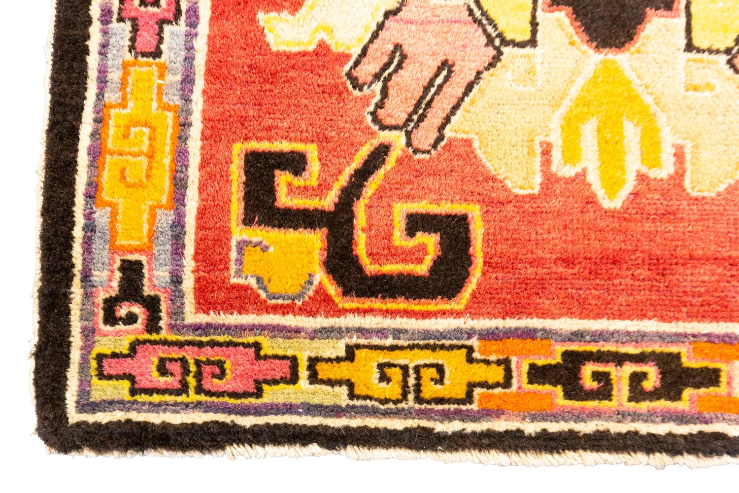 20th Century Tibetan Rug Swastika Motif, ca. 1920 For Sale