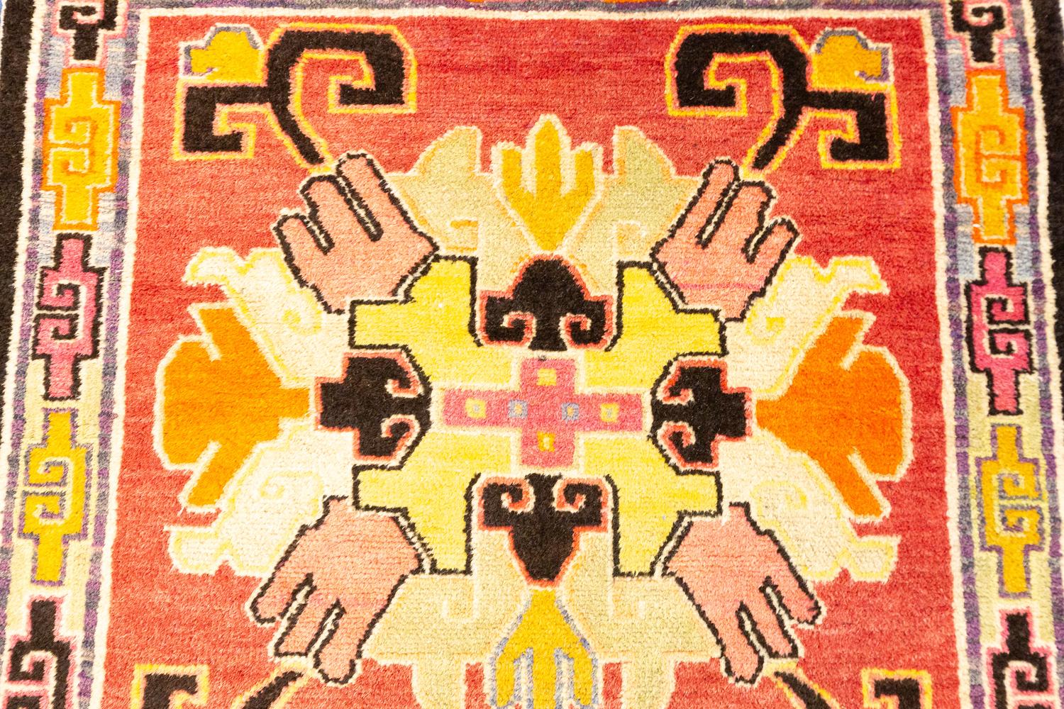 Wool Tibetan Rug Swastika Motif, ca. 1920 For Sale