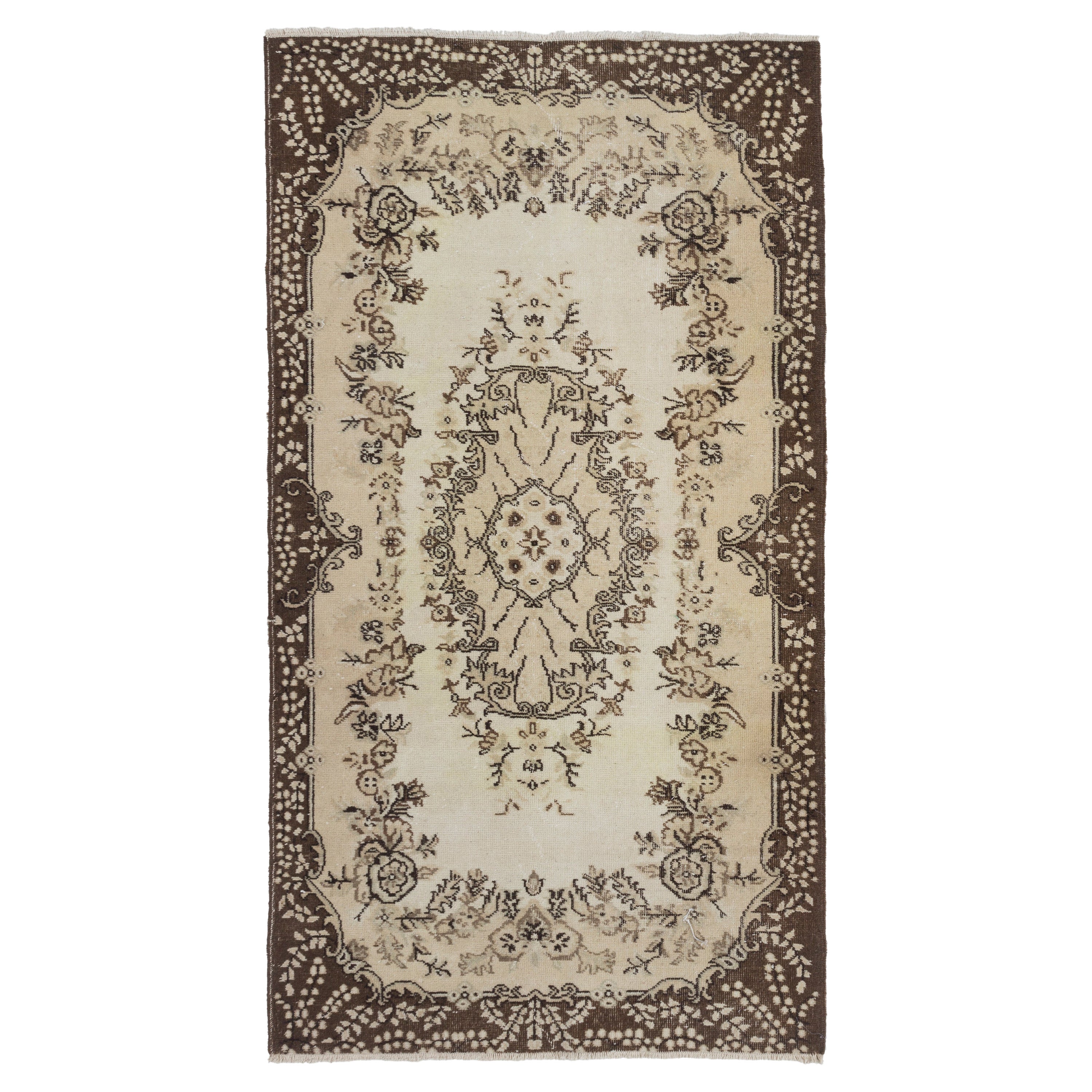 Tappeto decorativo in lana anatolica vintage annodato a mano 4x7 Ft con disegno a medaglione