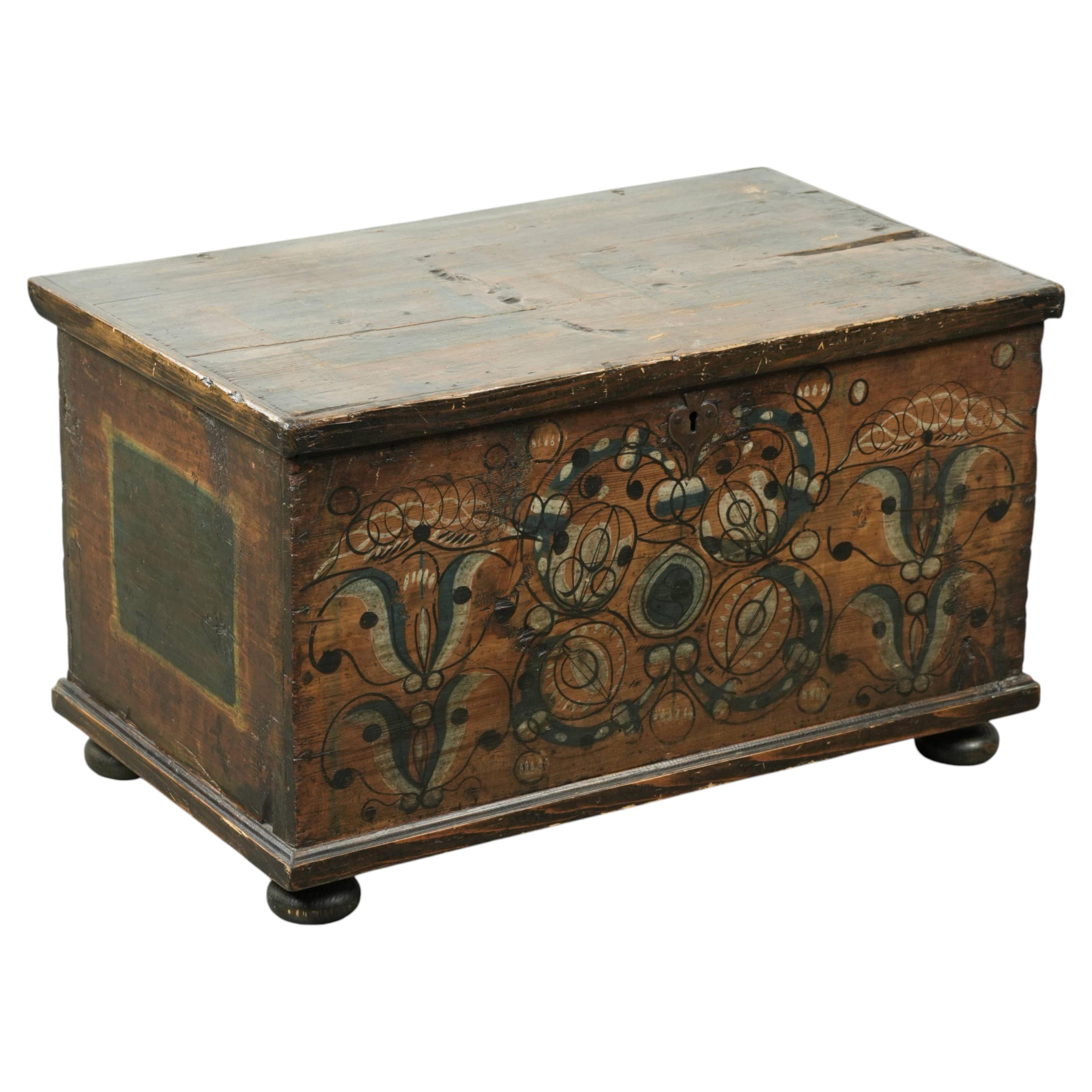Decorative hand-painted antique Austrian bridal chest with character