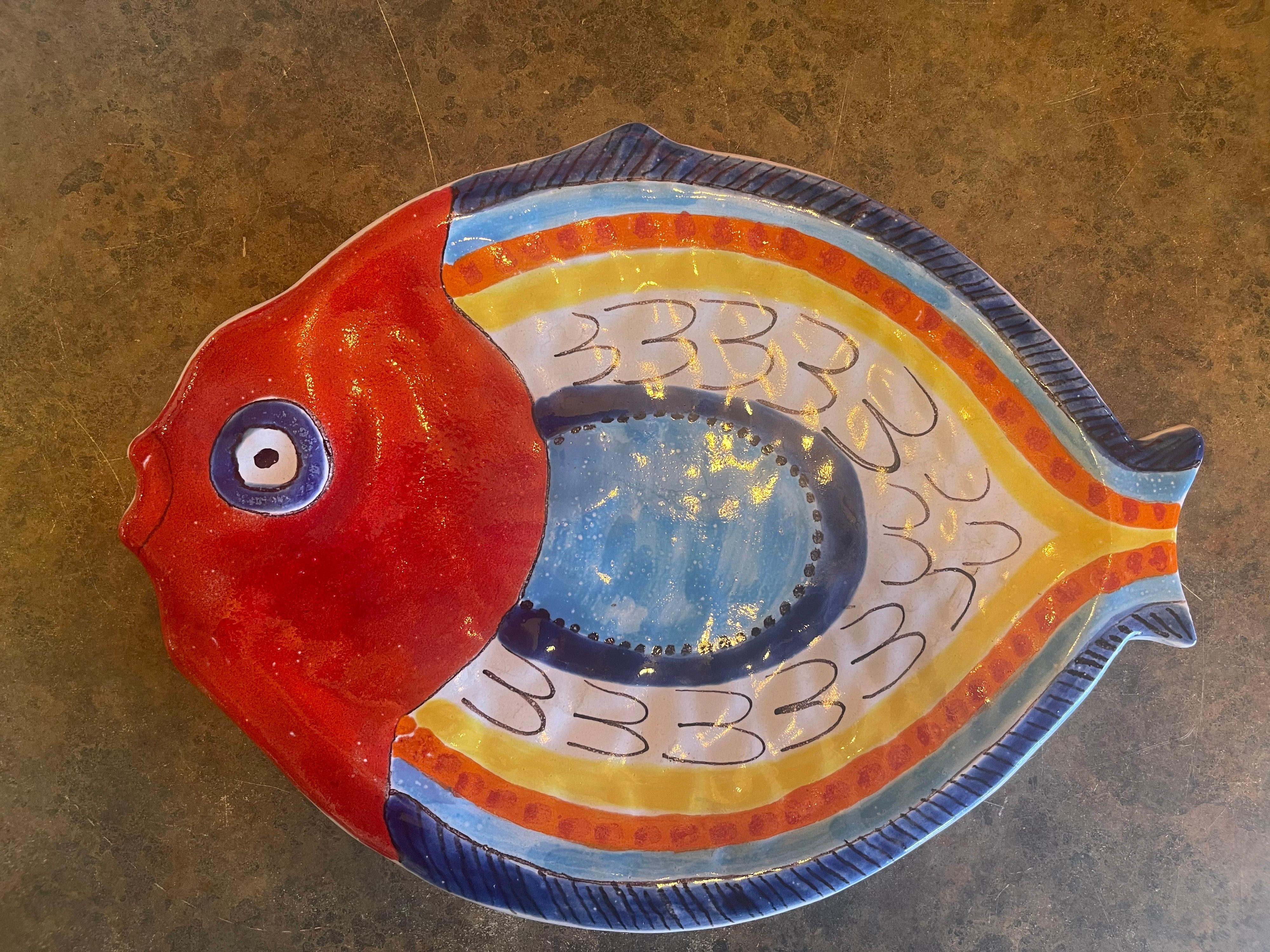 Decorative Hand Painted Ceramic Fish Platter by DeSimone For Sale 2