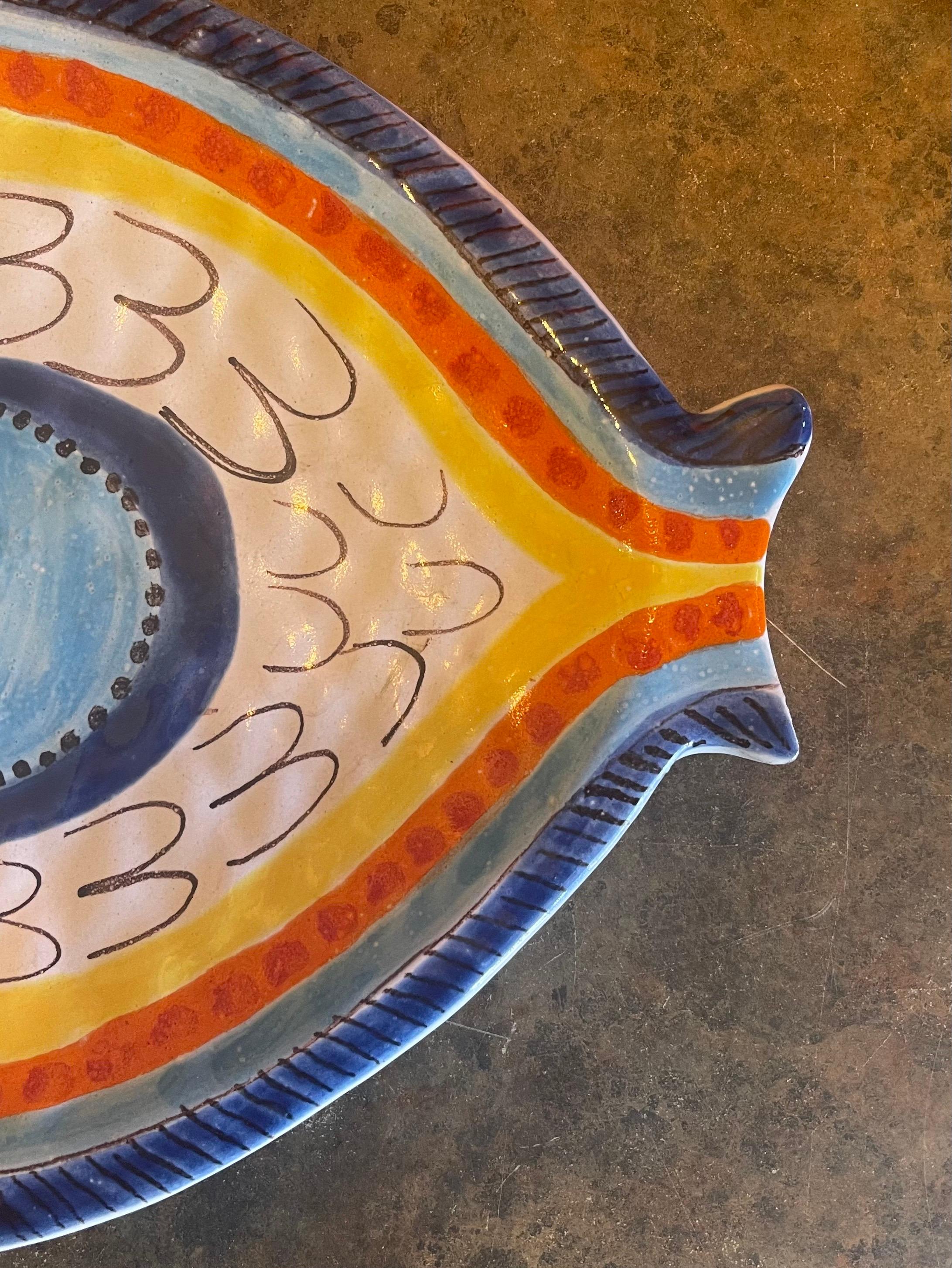 Hand-Painted Decorative Hand Painted Ceramic Fish Platter by DeSimone For Sale