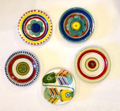 Decorative Hand Painted Italian Ceramic Collection of 5 Plates by DeSimone
