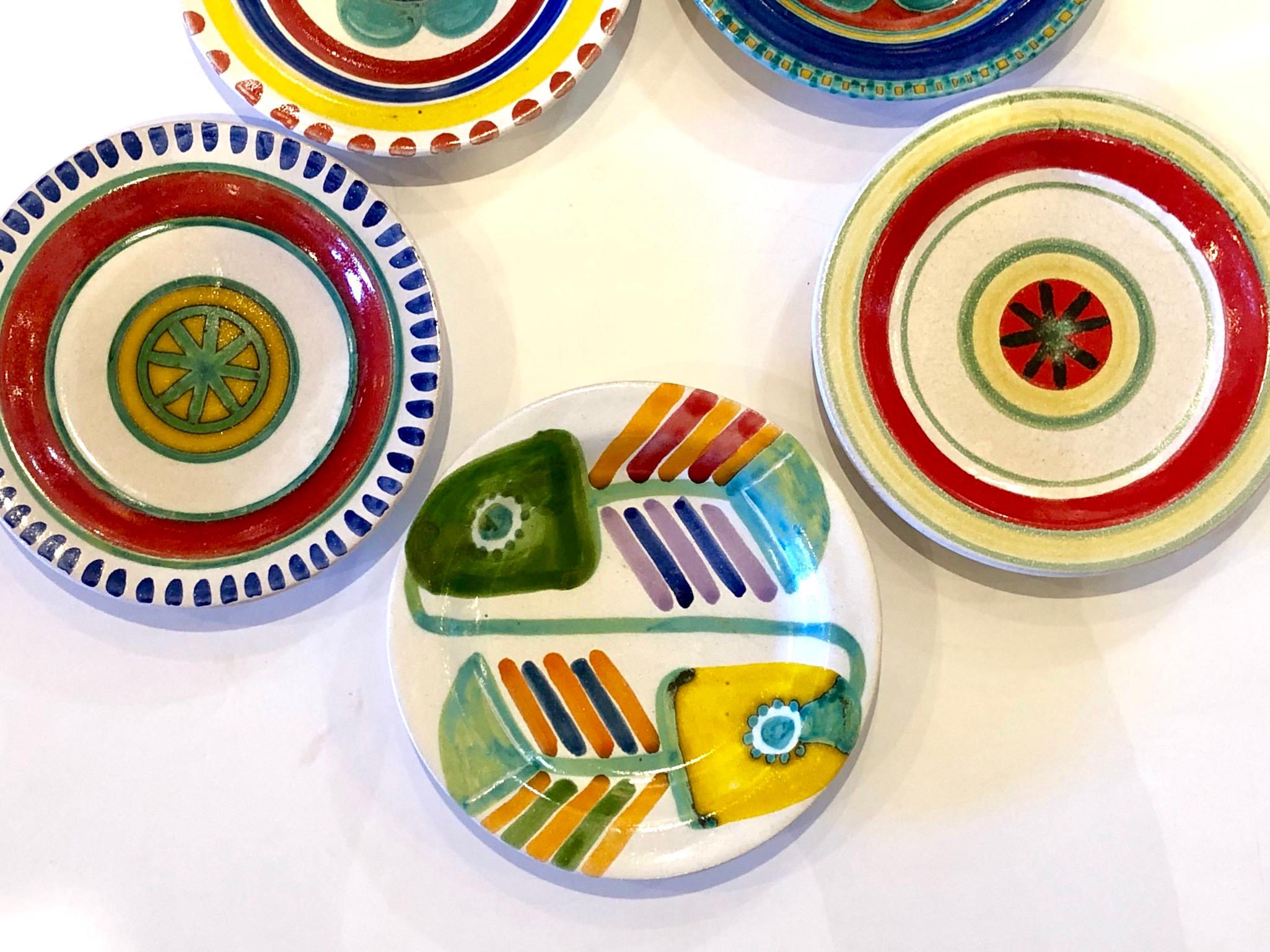 Mid-Century Modern Decorative Hand Painted Italian Ceramic Collection of 5 Plates by DeSimone