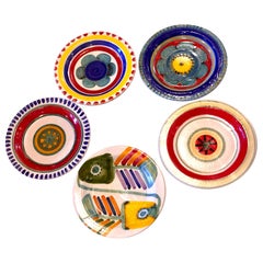 Decorative Hand Painted Italian Ceramic Collection of 5 Plates by DeSimone