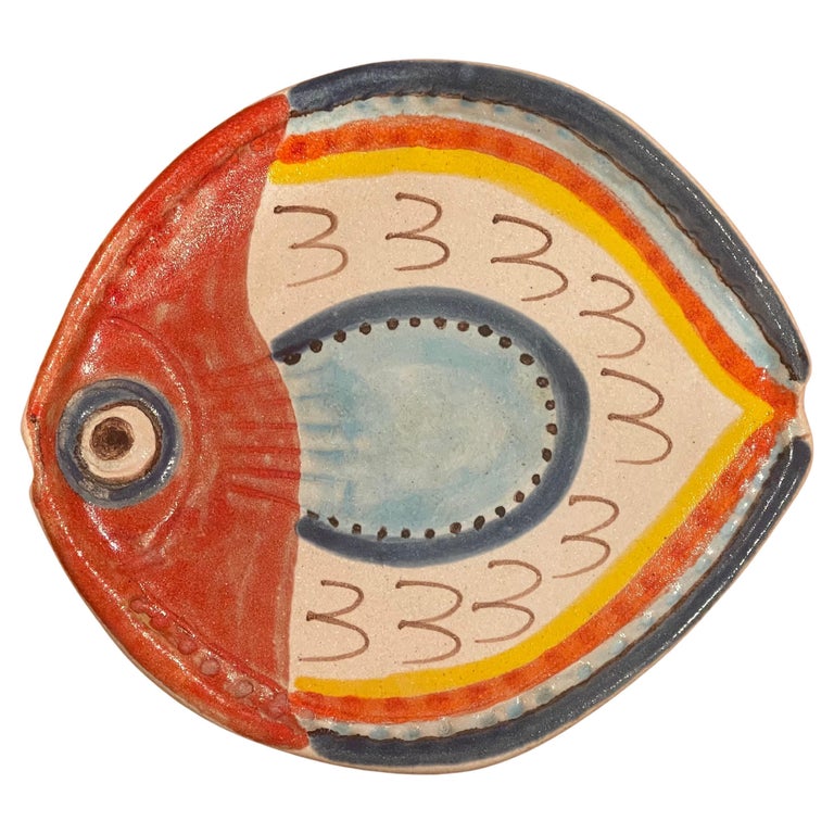 Decorative Hand Painted Italian Ceramic Fish Plate by DeSimone For Sale