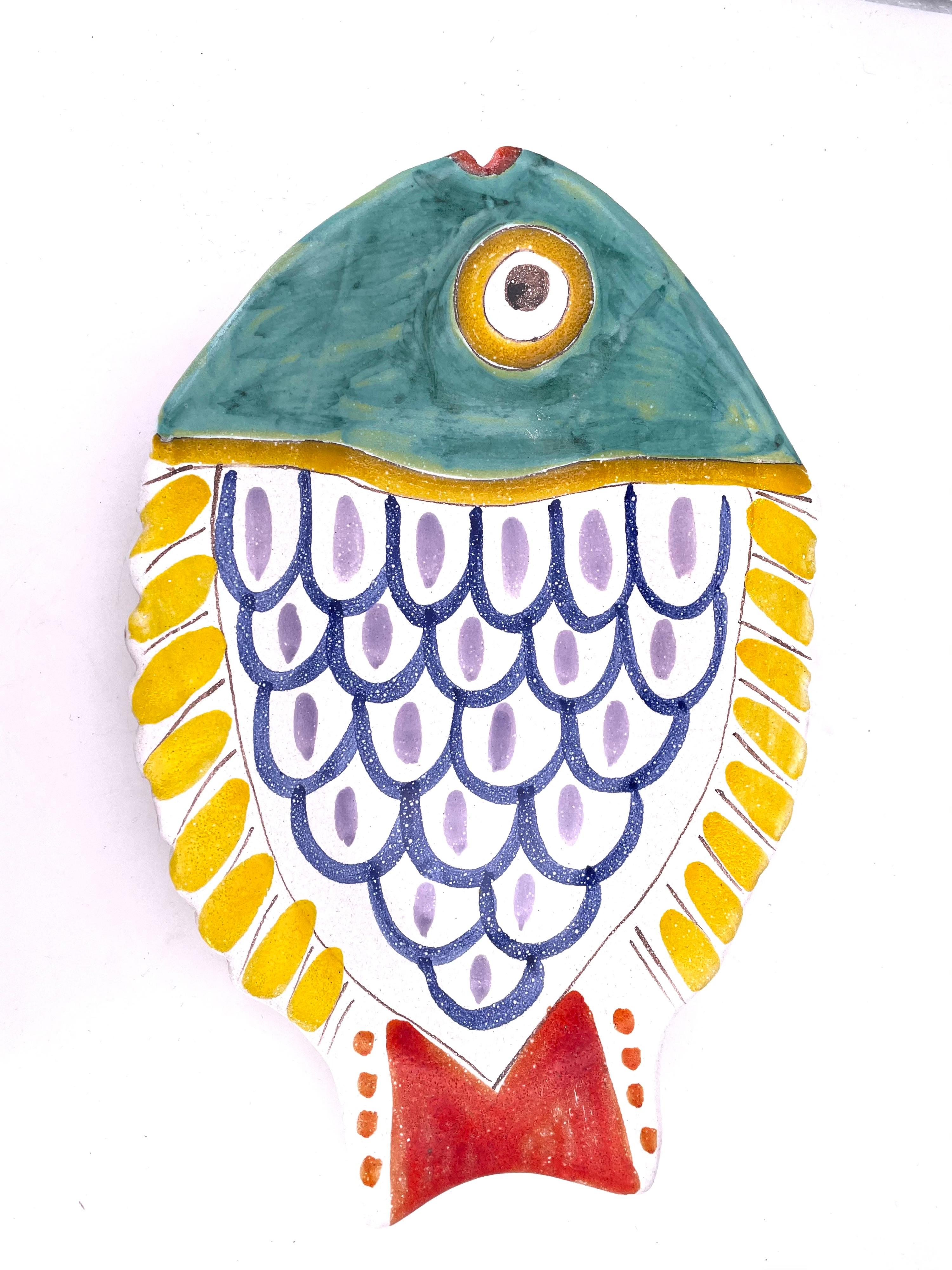 Dekorativer, handbemalter italienischer Keramik-Fisch-Servierteller von DeSimone (Moderne der Mitte des Jahrhunderts)
