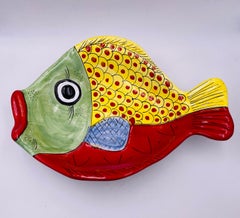 Decorative Hand Painted Italian Ceramic Large Fish Plate/Bowl by Vietri Italy