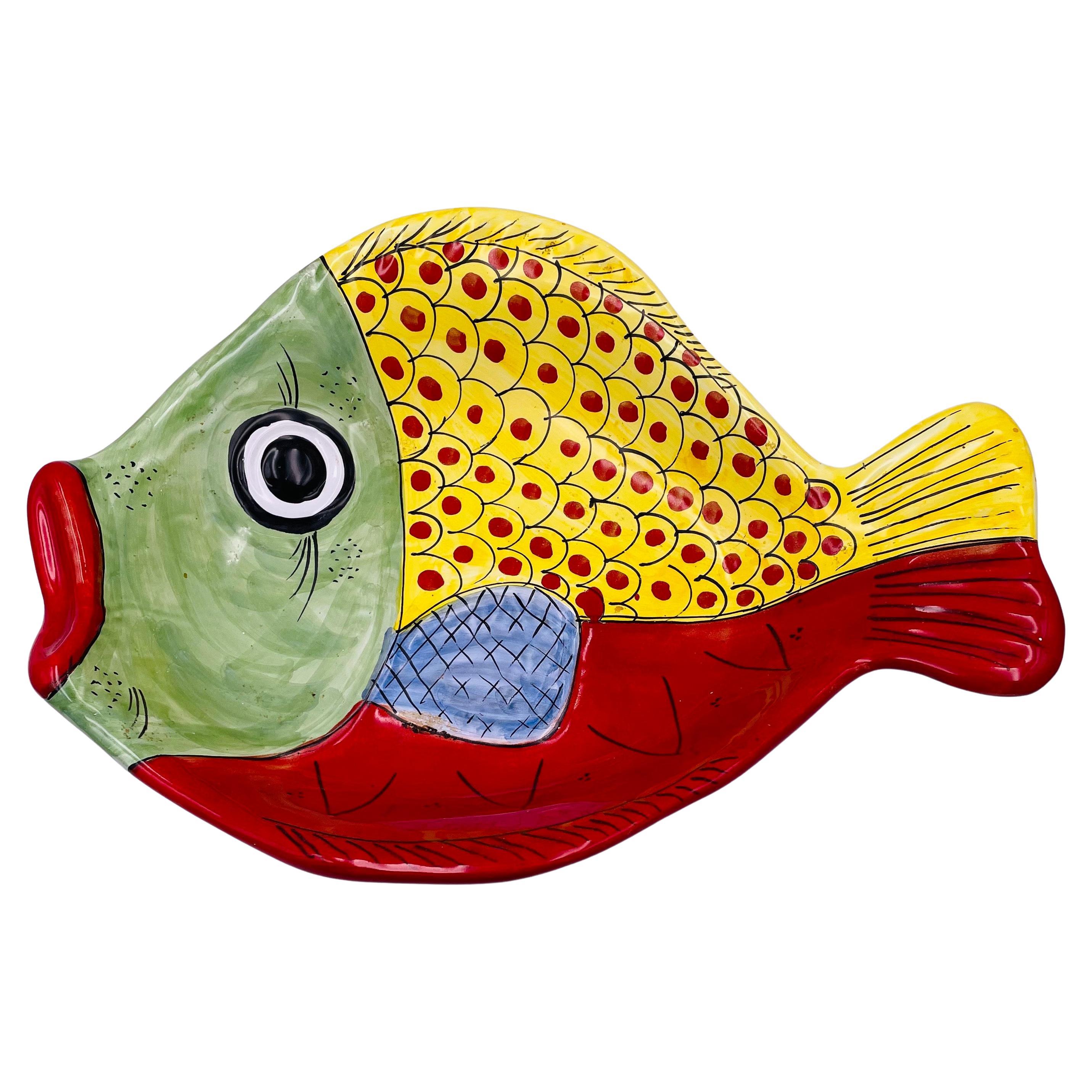 Grande assiette à poisson/bol décoratif en céramique italienne peinte à la main par Vietri, Italie en vente