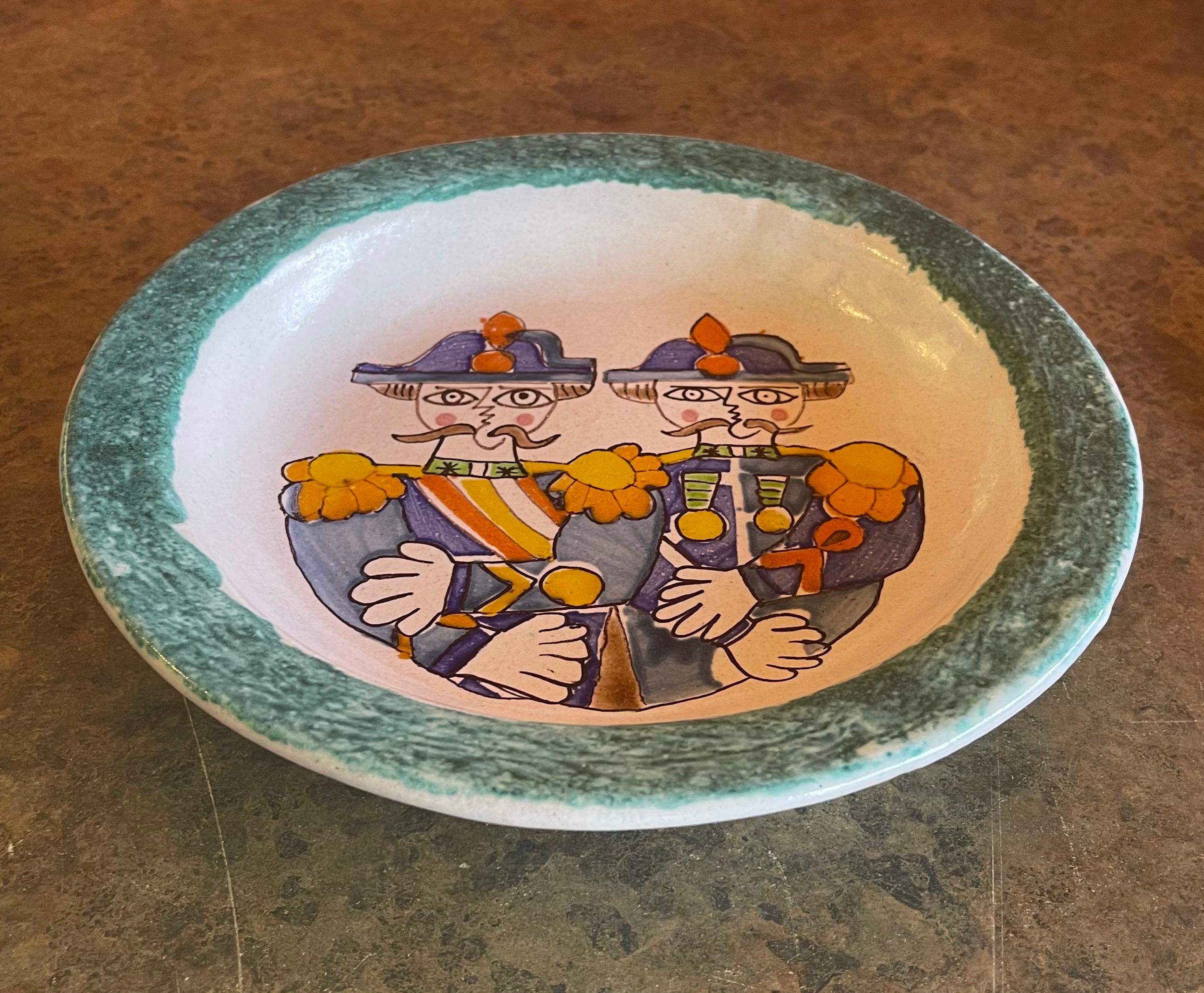Mid-Century moderno Piatto e ciotola decorativi in ceramica italiana dipinti a mano di DeSimone in vendita