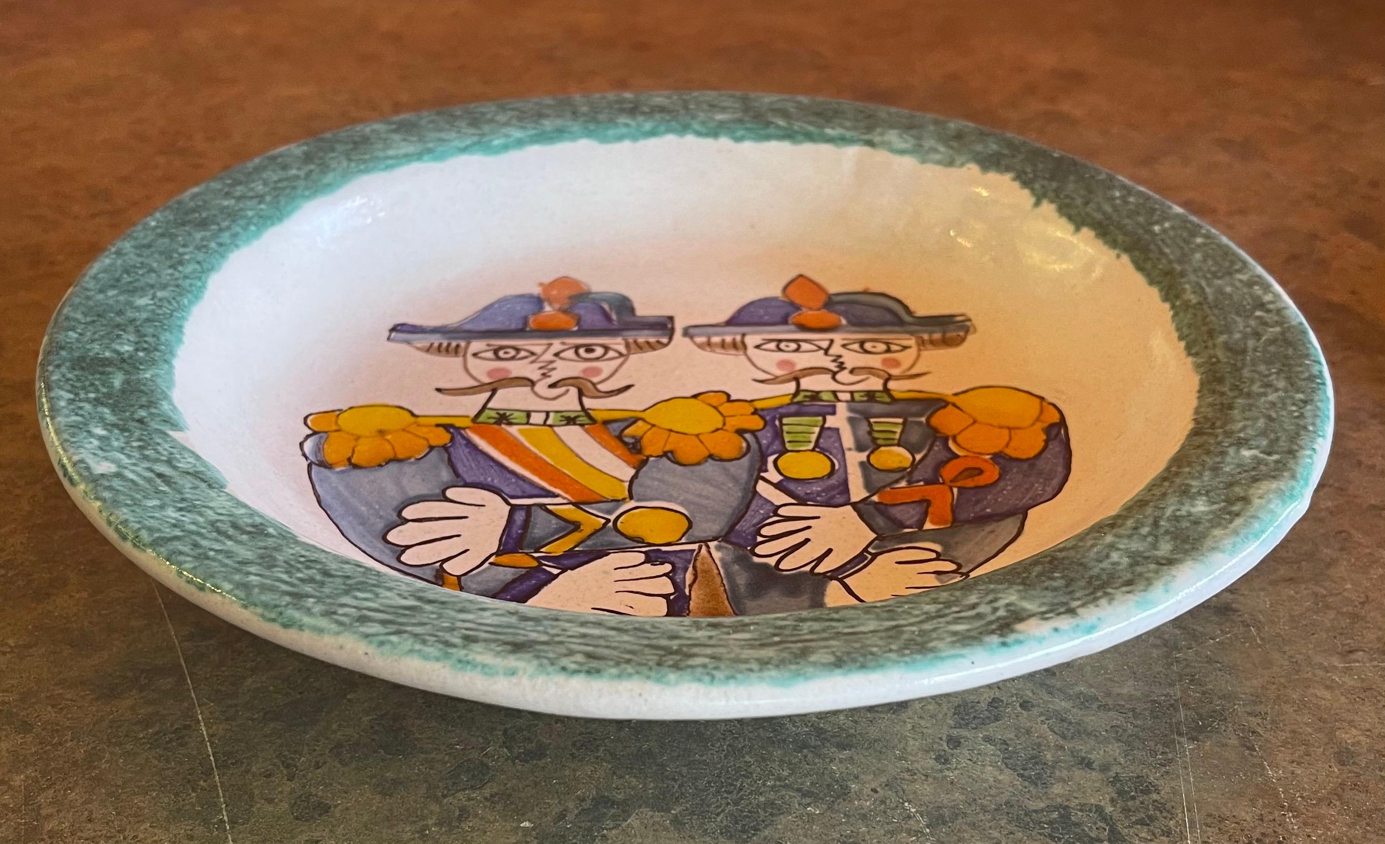 Mid-Century Modern Decorative Hand Painted Italian Ceramic Plate and Bowl by DeSimone For Sale