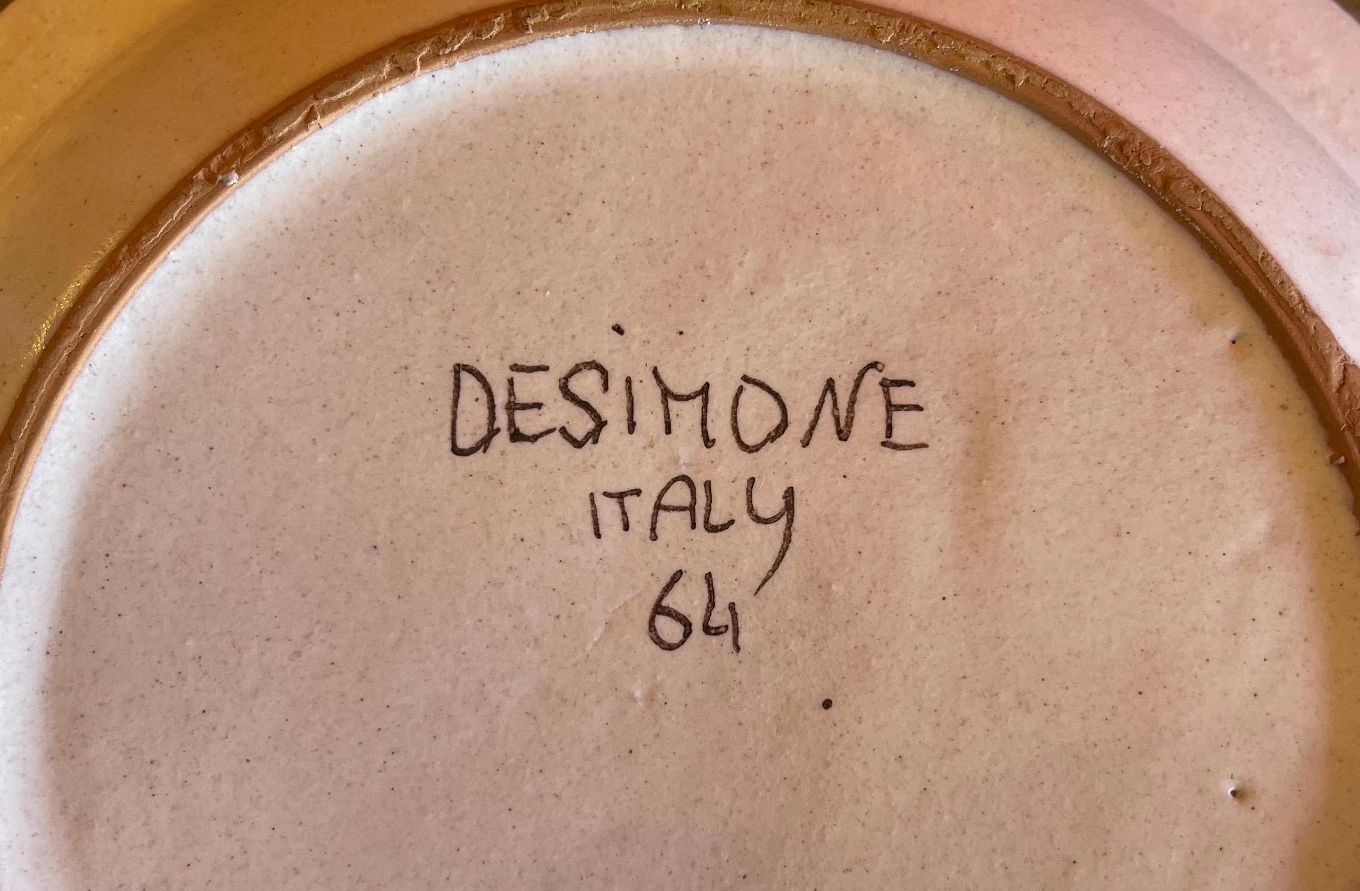20th Century Decorative Hand Painted Italian Ceramic Plate and Bowl by DeSimone For Sale