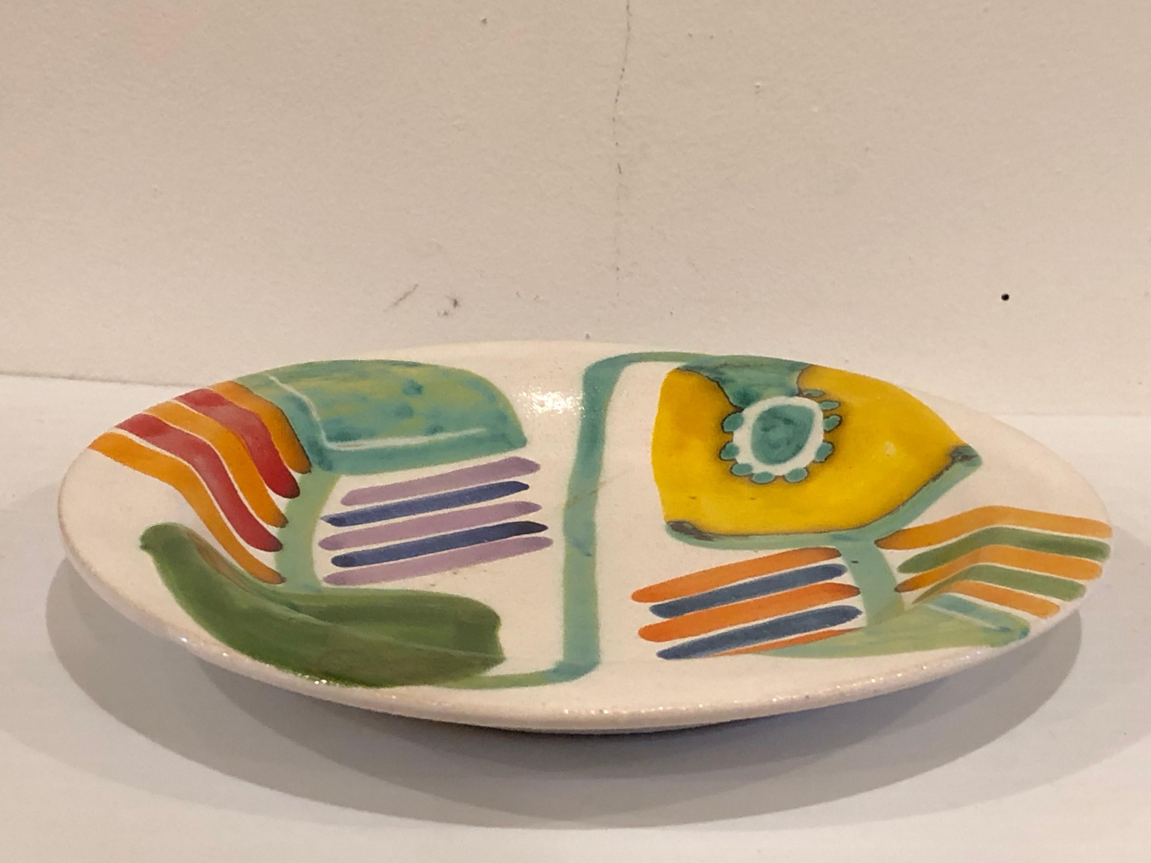 Decorative Hand Painted Italian Ceramic Plate by DeSimone In Excellent Condition In San Diego, CA
