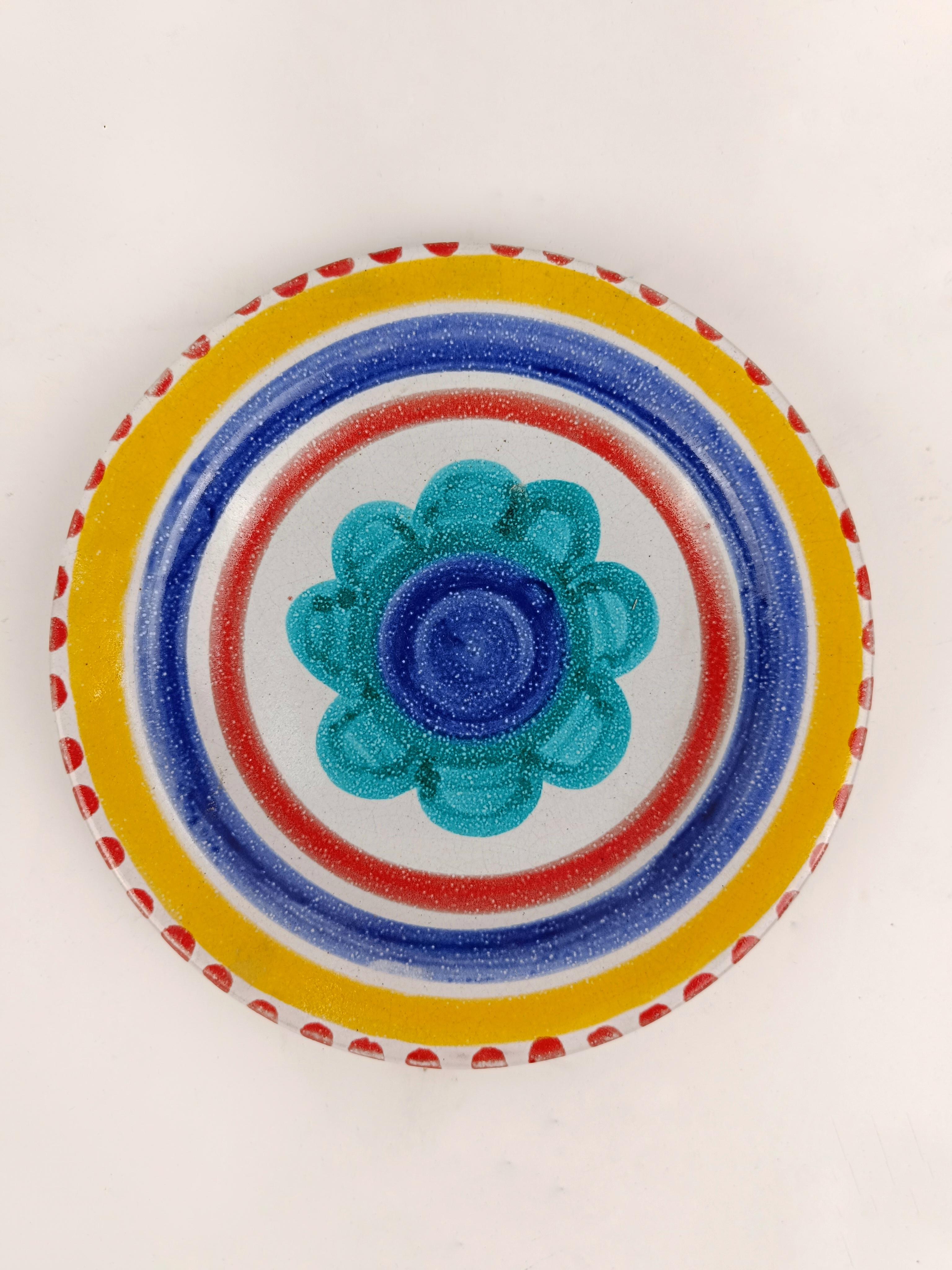 20th Century Decorative Hand Painted Italian Ceramic Plates by DeSimone, Palermo 1960s  For Sale