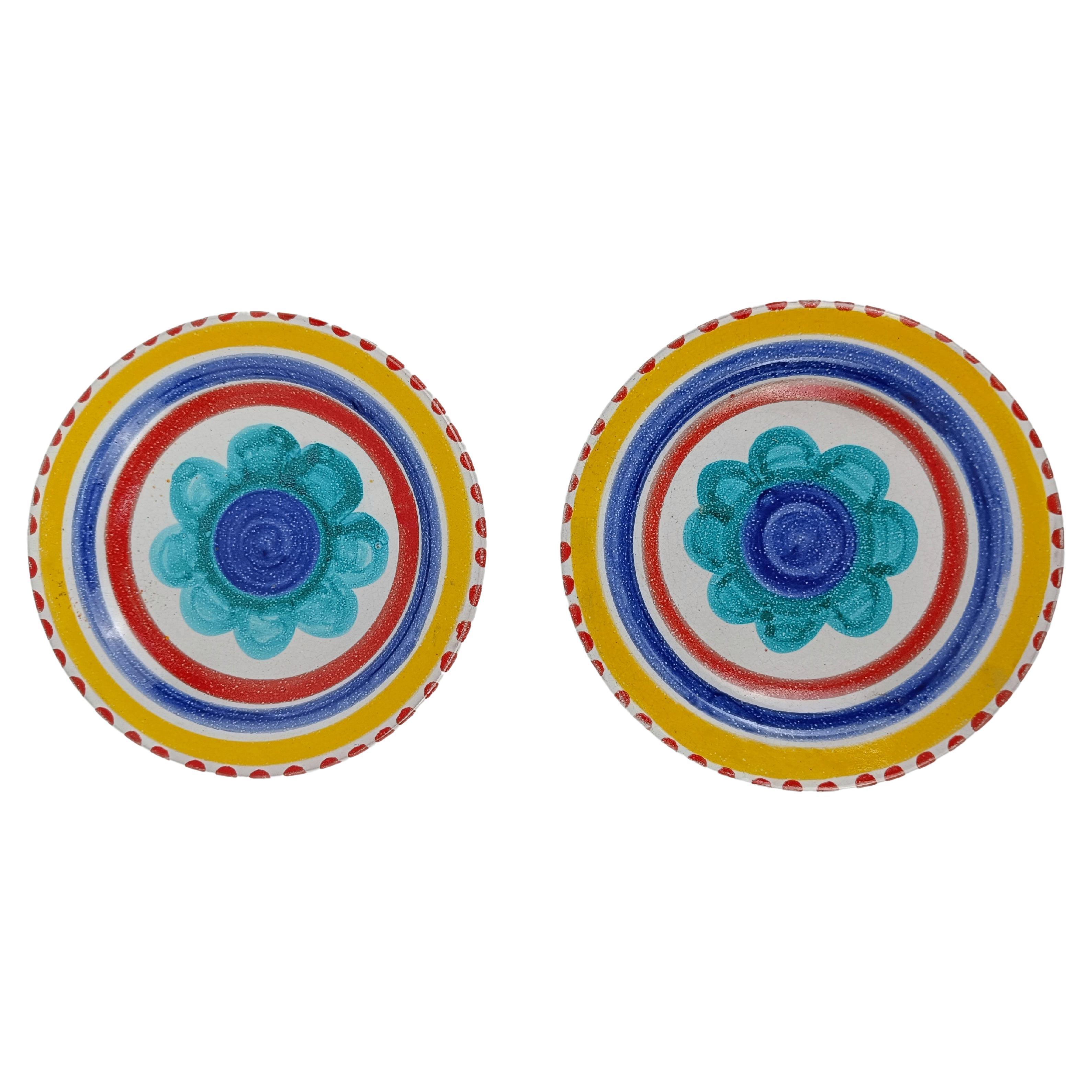 Decorative Hand Painted Italian Ceramic Plates by DeSimone, Palermo 1960s  For Sale