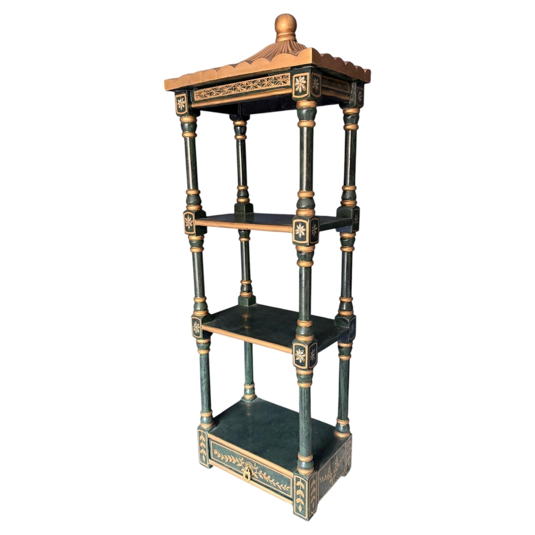 Decorative Hand-Painted Pagoda Style Chinoiserie Shelf