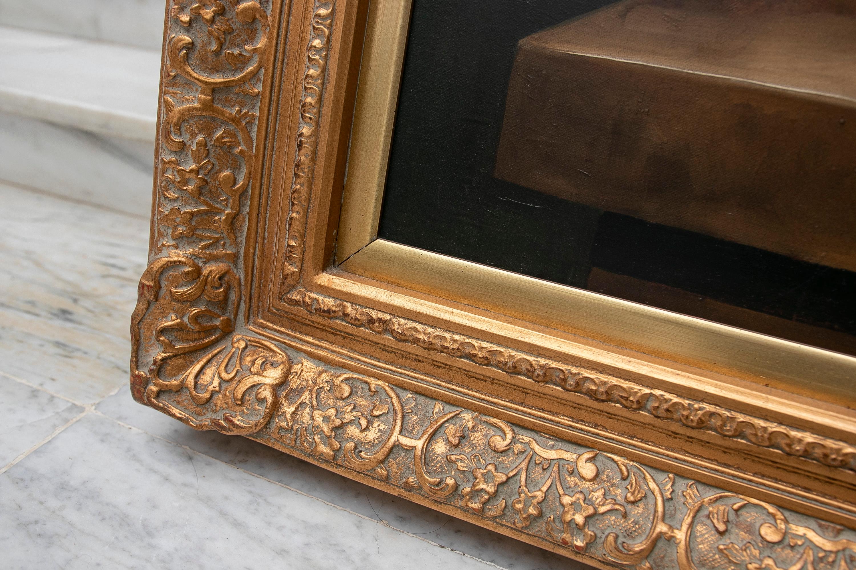 Decorative Hand-Painted Painting of Flowers in Oil on Canvas with Golden Frame in vendita 6