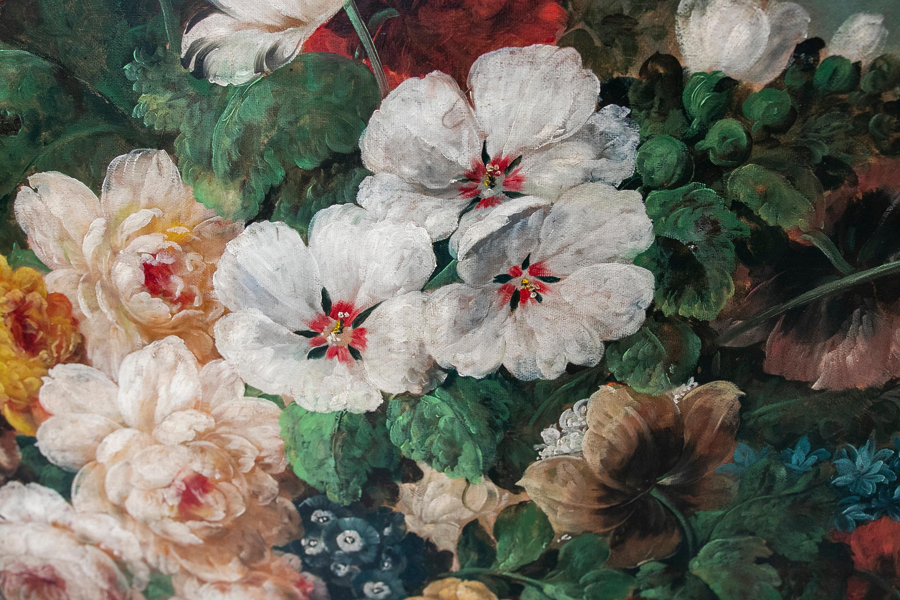 Peinture décorative peinte à la main de fleurs à l'huile sur toile avec cadre doré en vente 11