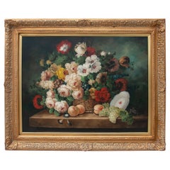 Dekoratives handbemaltes Blumengemälde in Öl auf Leinwand mit goldenem Rahmen