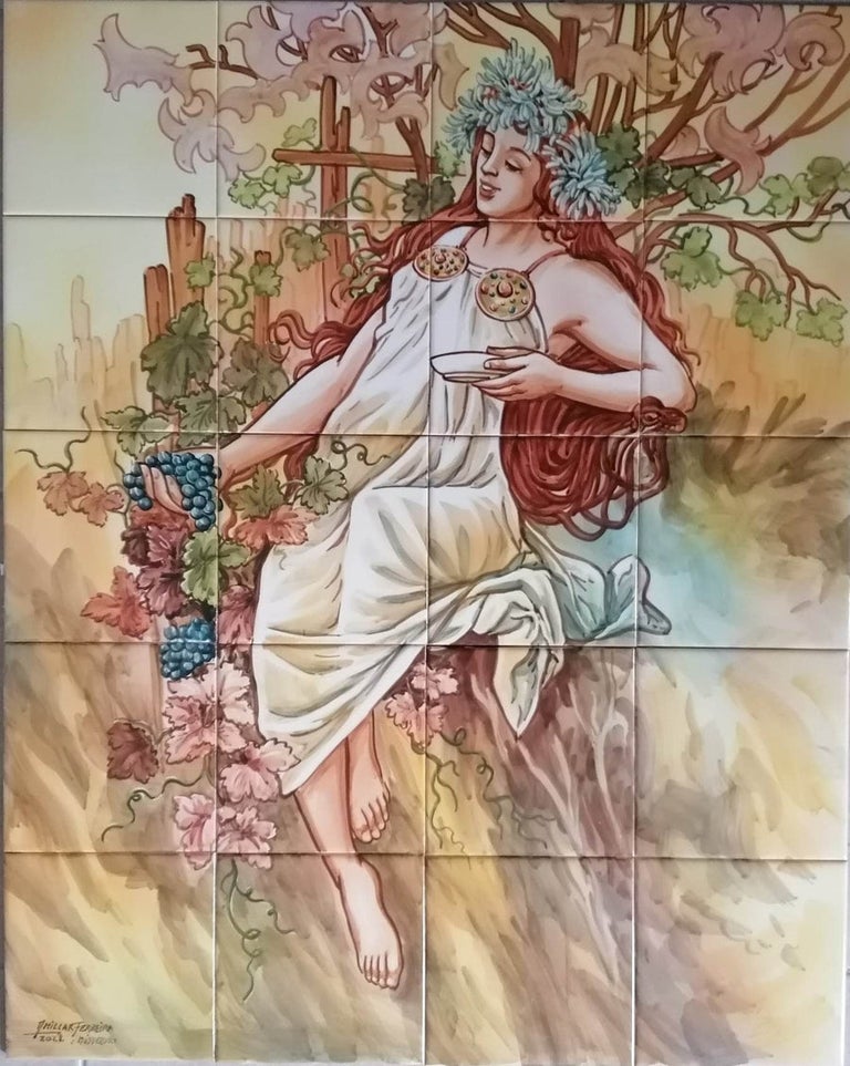 Summer Tile Mural in Pure Clay and Fine Ceramic, Portuguese Tiles For