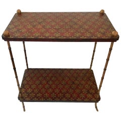 Decorative Hand-Painted Two-Tier Side Table with Brass Legs