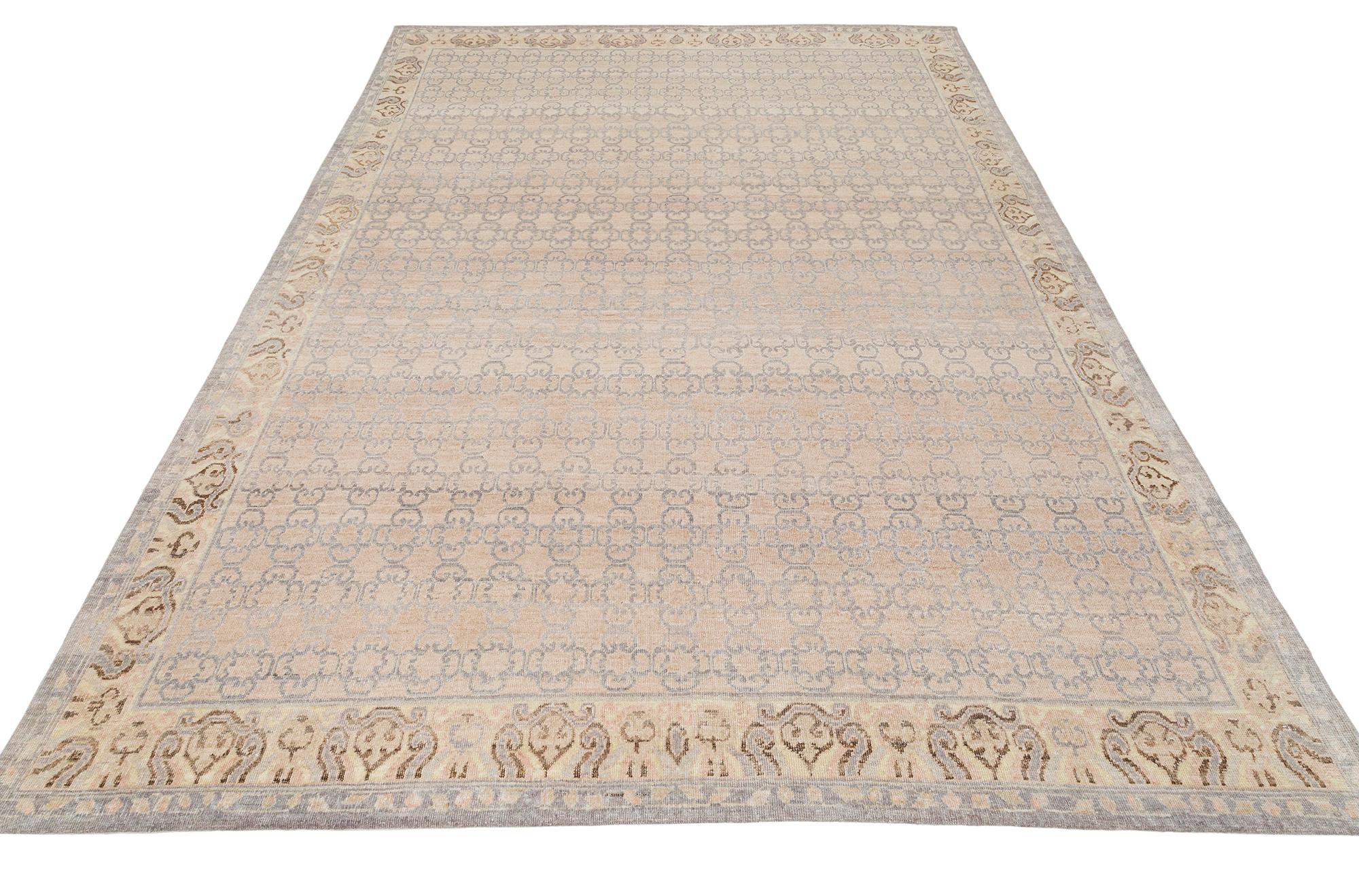Hand-Knotted Decorative Handknotted Khotan Samarghand Style Rug For Sale