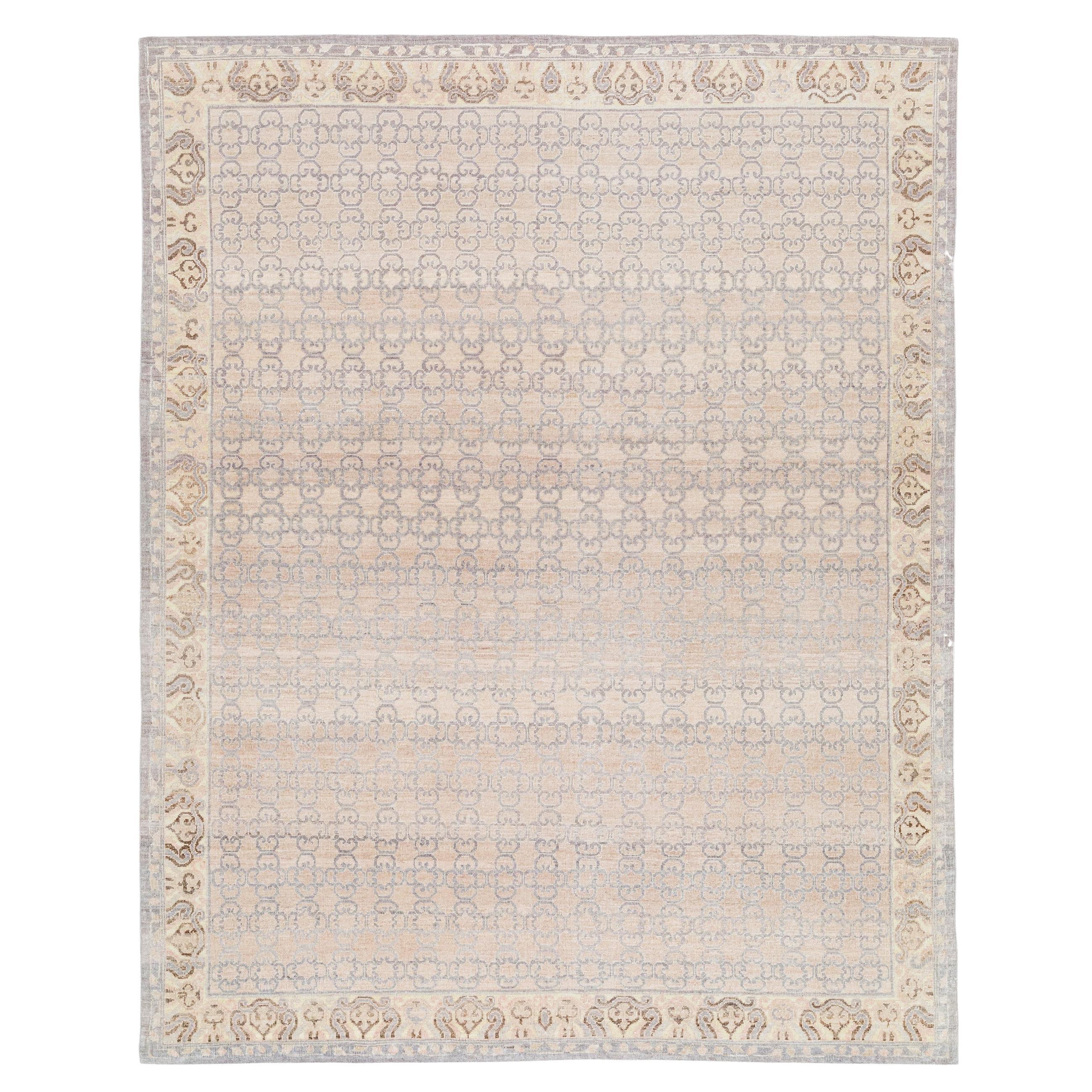 Dekorativer handgeknüpfter Khotan-Teppich im Samarghand-Stil
