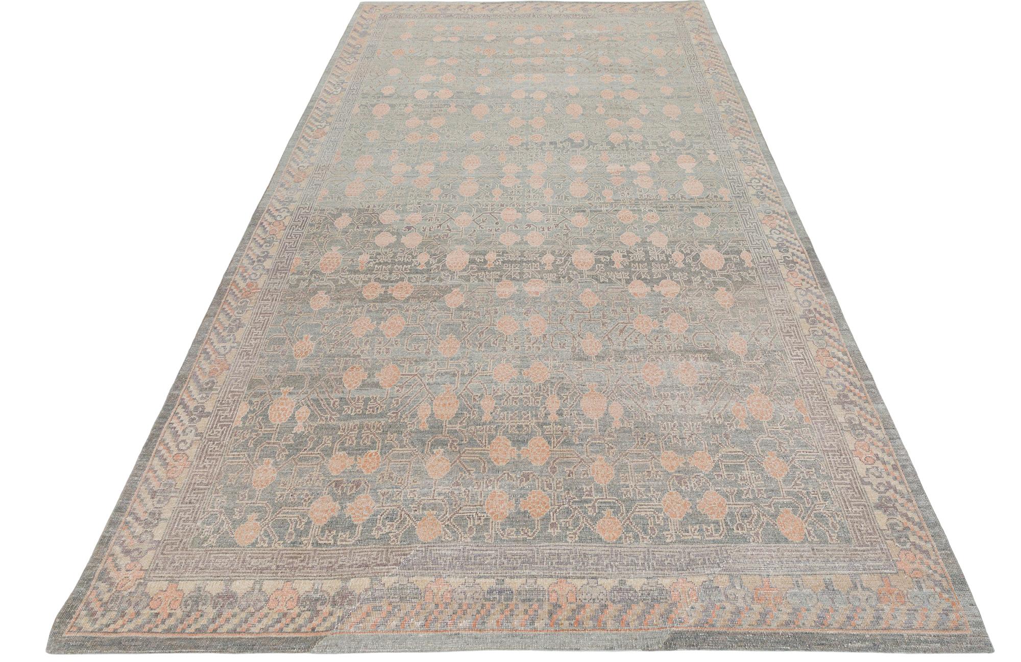Hand-Knotted Decorative Handknotted Khotan Samarghand Style Rug with a Pomegranate Design  For Sale