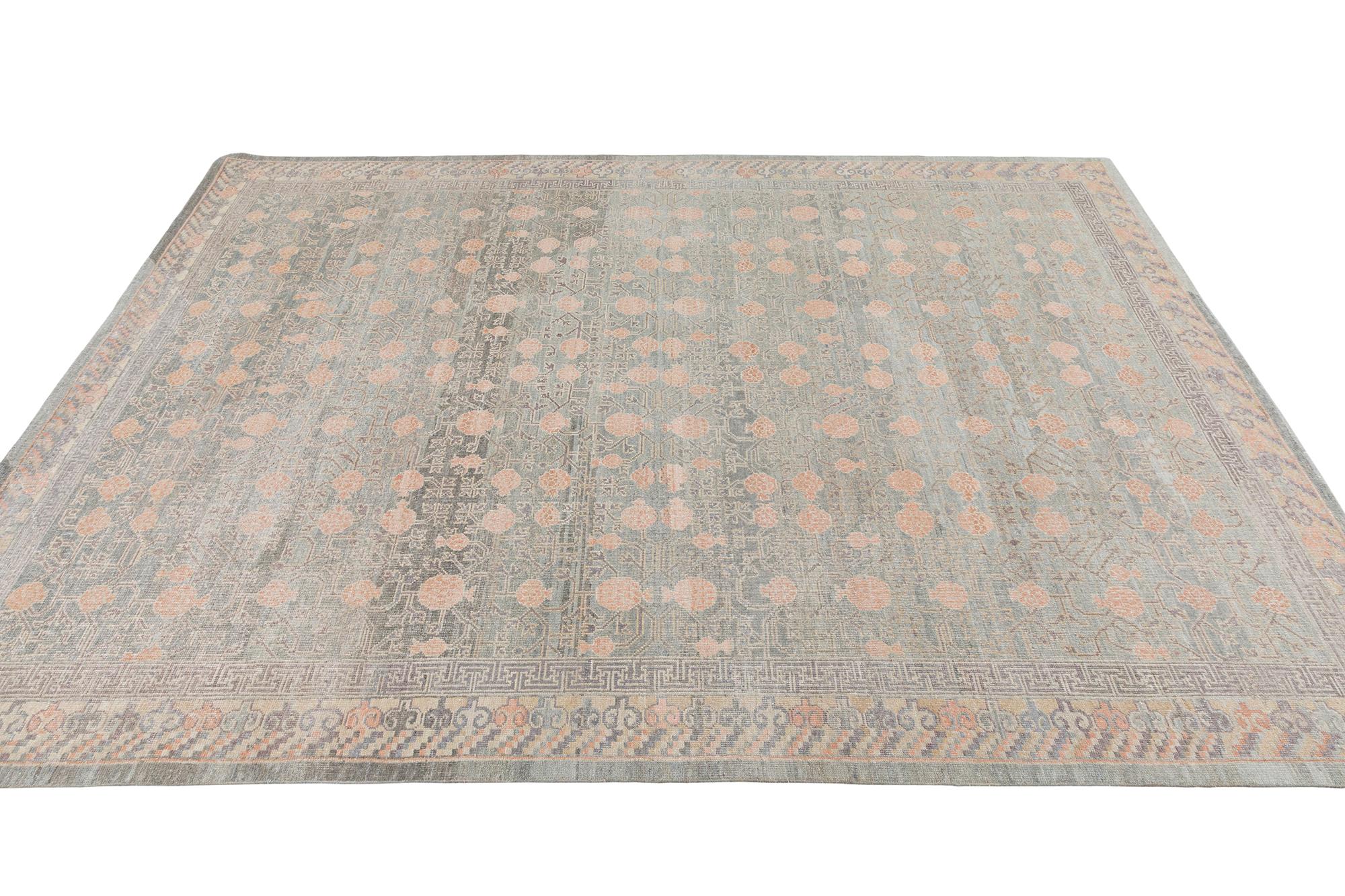 Decorative Handknotted Khotan Samarghand Style Rug with a Pomegranate Design  In Excellent Condition For Sale In New York, NY