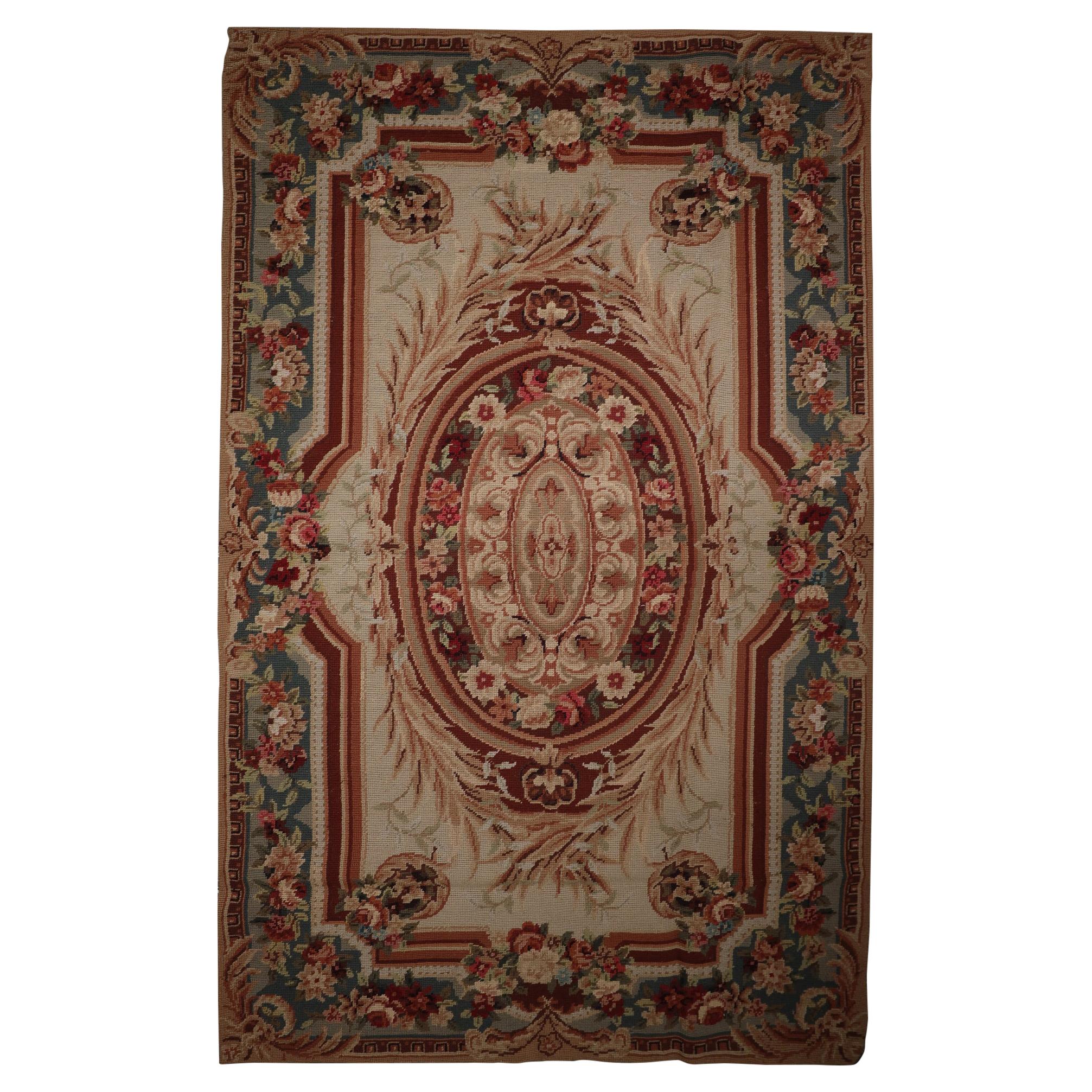 Decorative Handmade Carpet Needlepoint Rug Traditional Beige Tapestry Rug For Sale