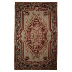 Decorative Handmade Carpet Needlepoint Rug Traditional Beige Tapestry Rug