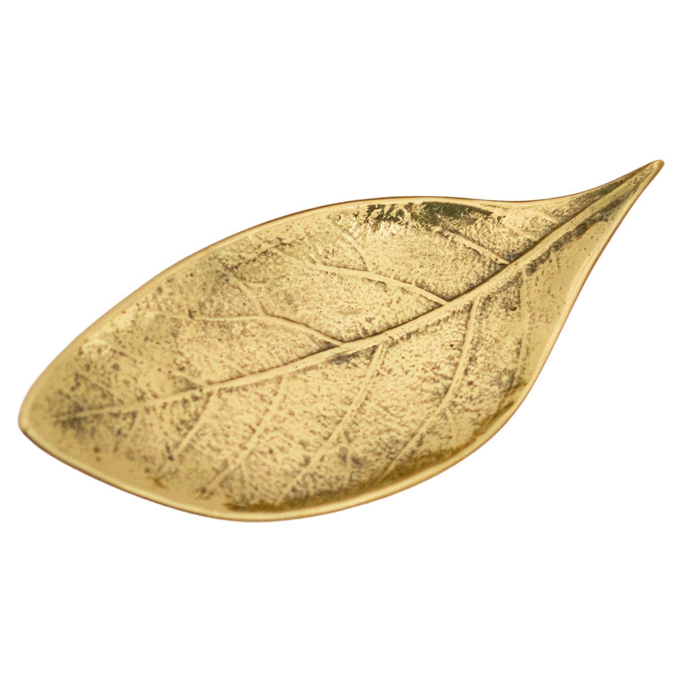 Decorative Handmade Cast Brass Leaf Vide Poche, Candle-holder, Small For Sale