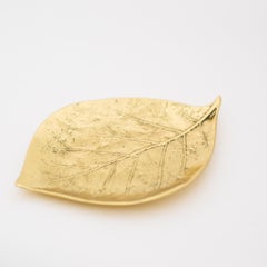 Decorative Handmade Cast Brass Leaf Vide Poche, Large