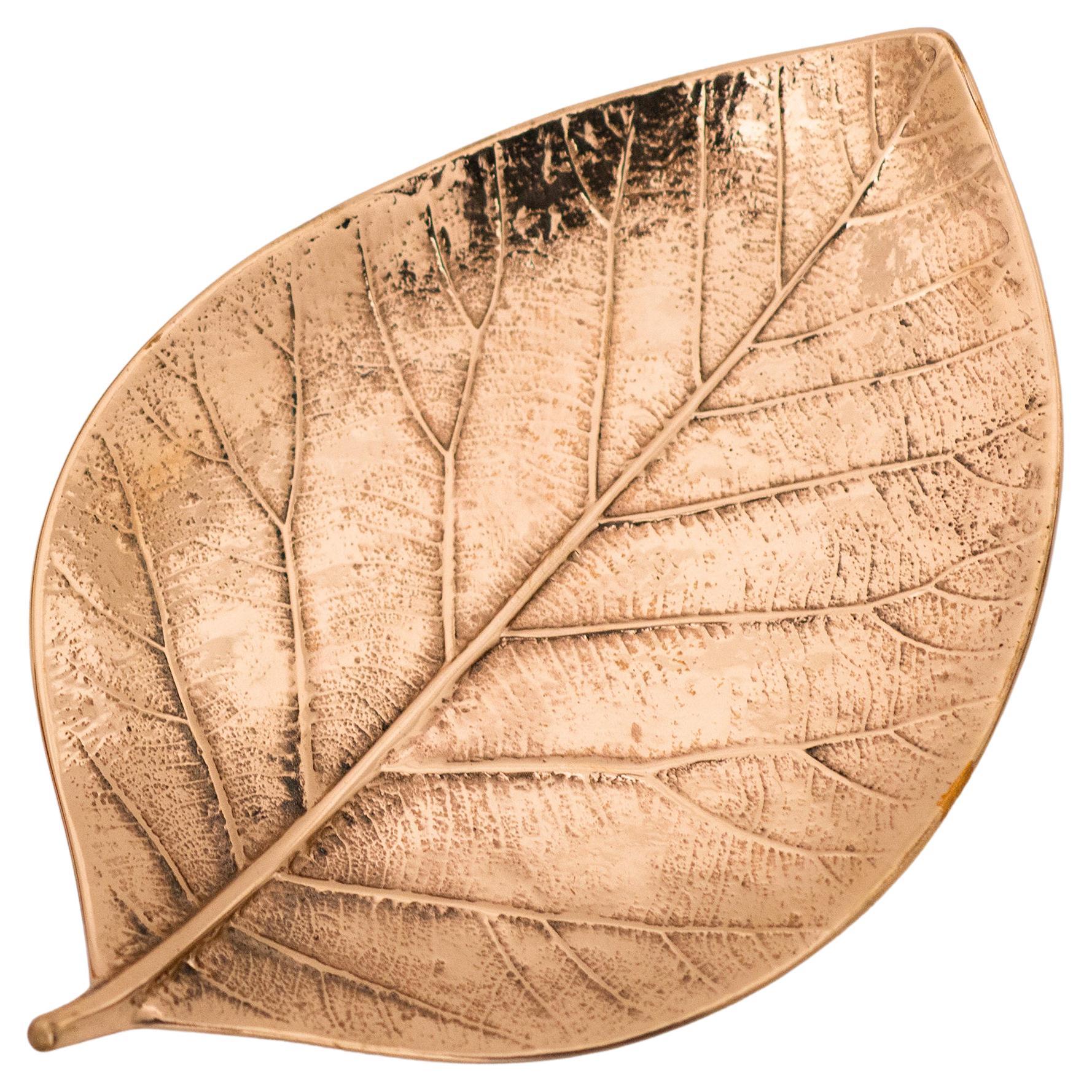 Decorative Handmade Cast Bronze Leaf Vide Poche, Large