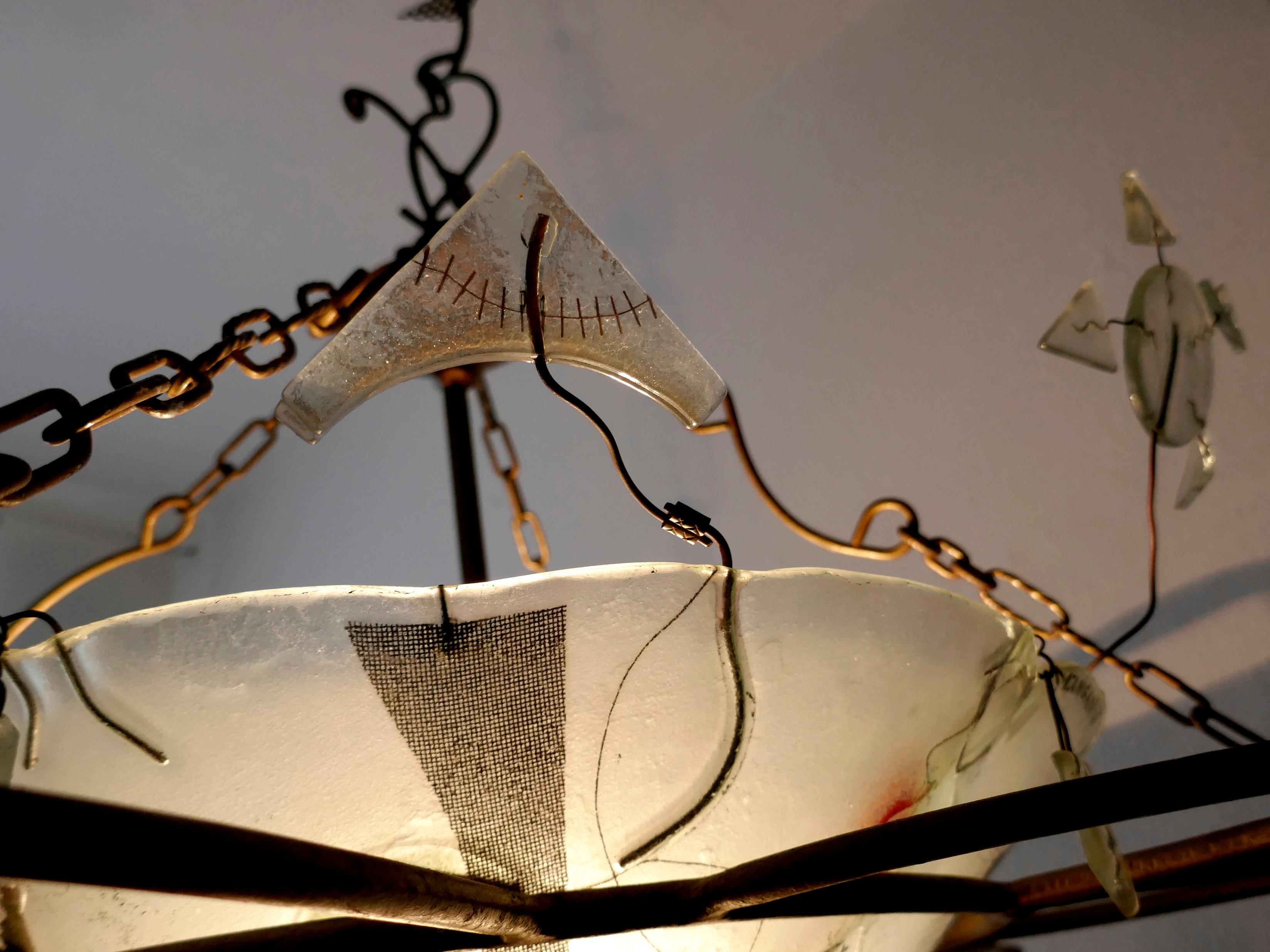 Mid-Century Modern Decorative Handmade Glass Ceiling Light Pendant Chandelier by Peter Mangan