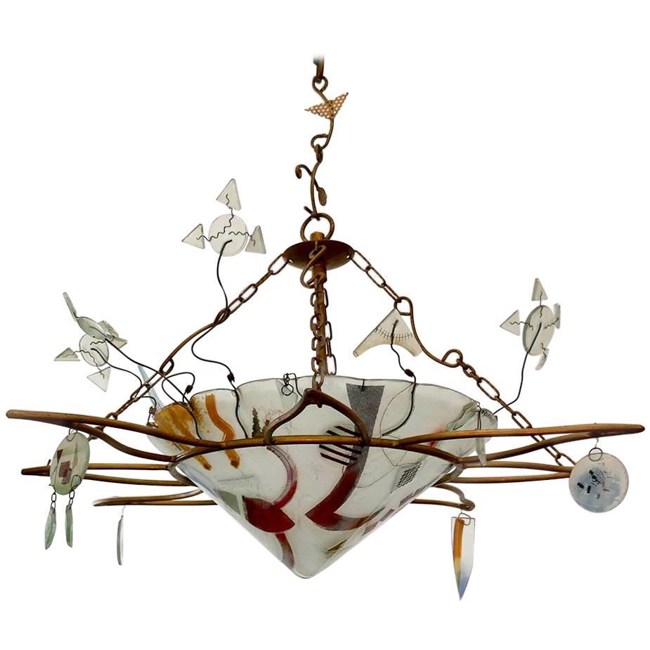 Decorative Handmade Glass Ceiling Light Pendant Chandelier by Peter Mangan